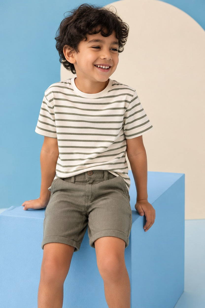 Olive Mid Rise Solid Shorts - Image 1