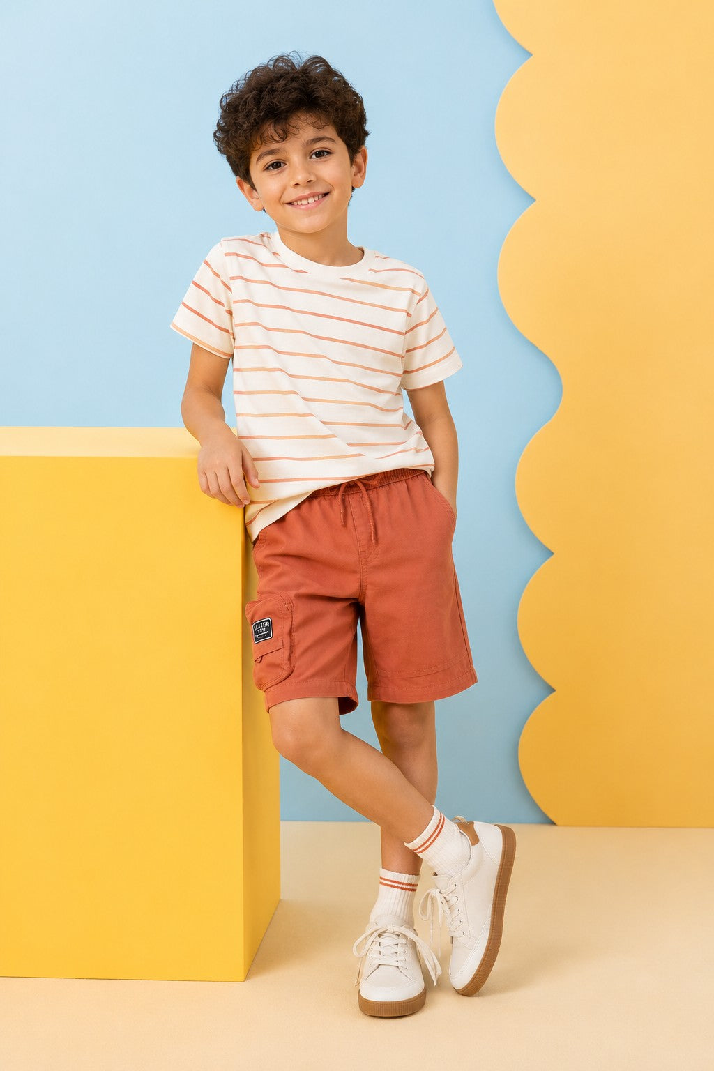 Orange Solid Regular Fit Shorts for Boys - Image 1