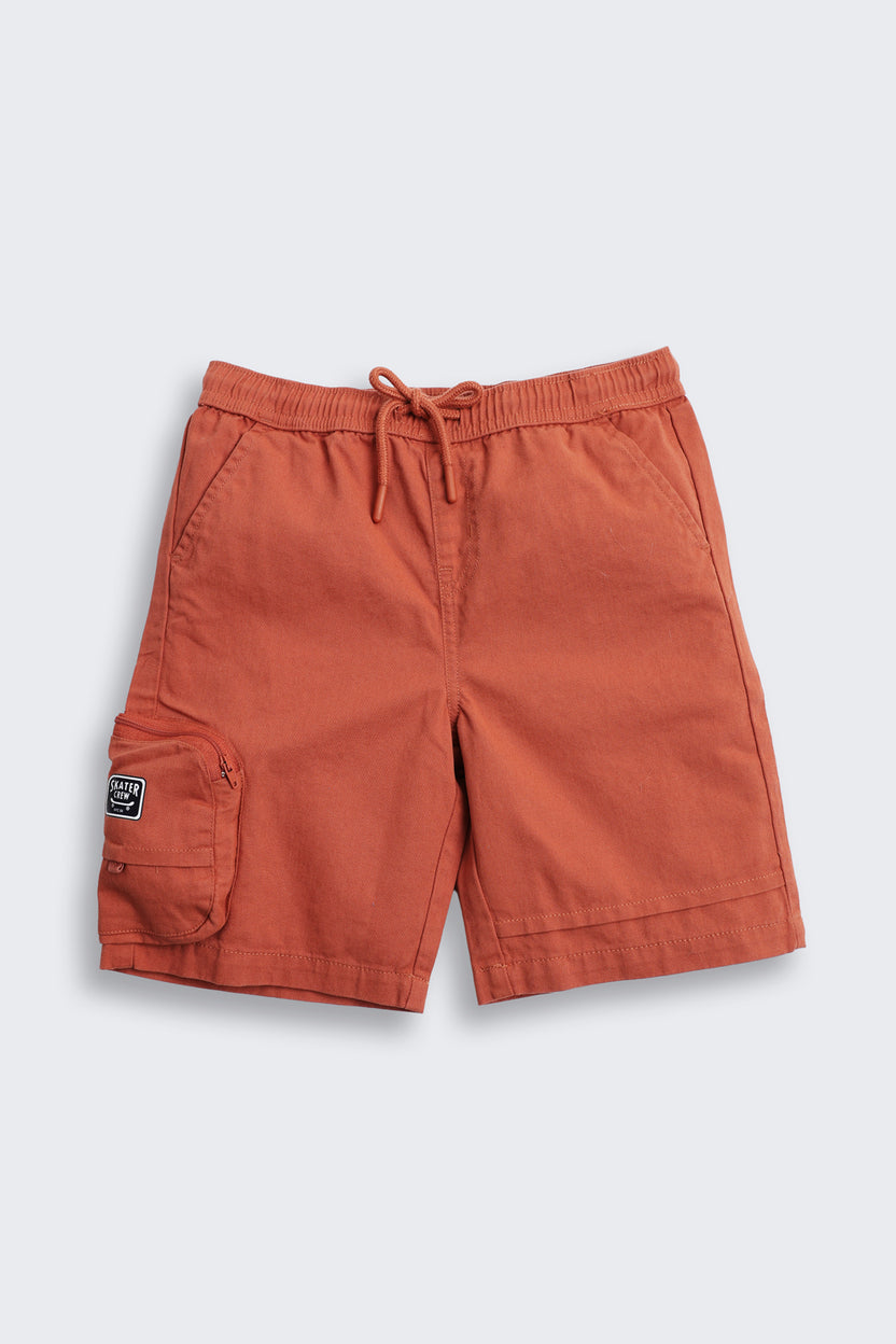 Orange Solid Regular Fit Shorts for Boys - Image 2