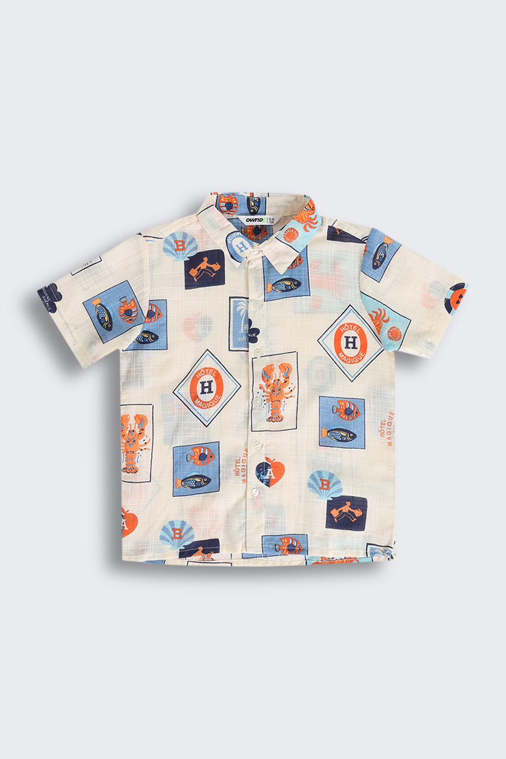 Beige Ocean Print Summer Shirt for Boys - Image 2