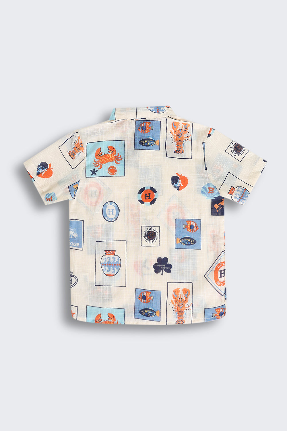 Beige Ocean Print Summer Shirt for Boys - Image 3