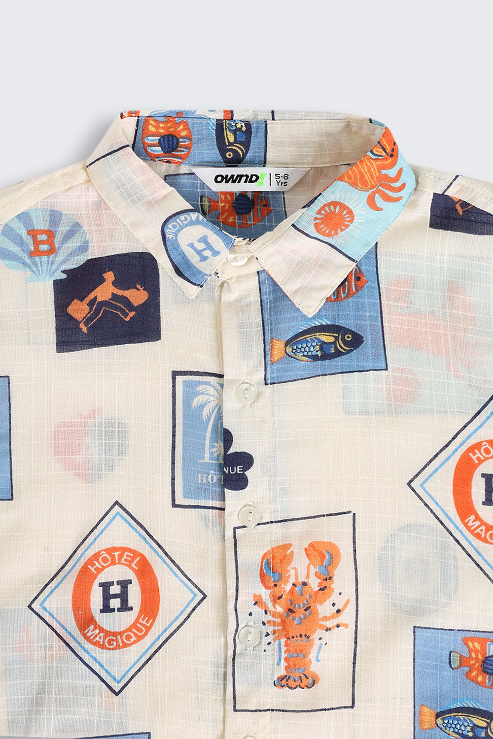 Beige Ocean Print Summer Shirt for Boys - Image 4