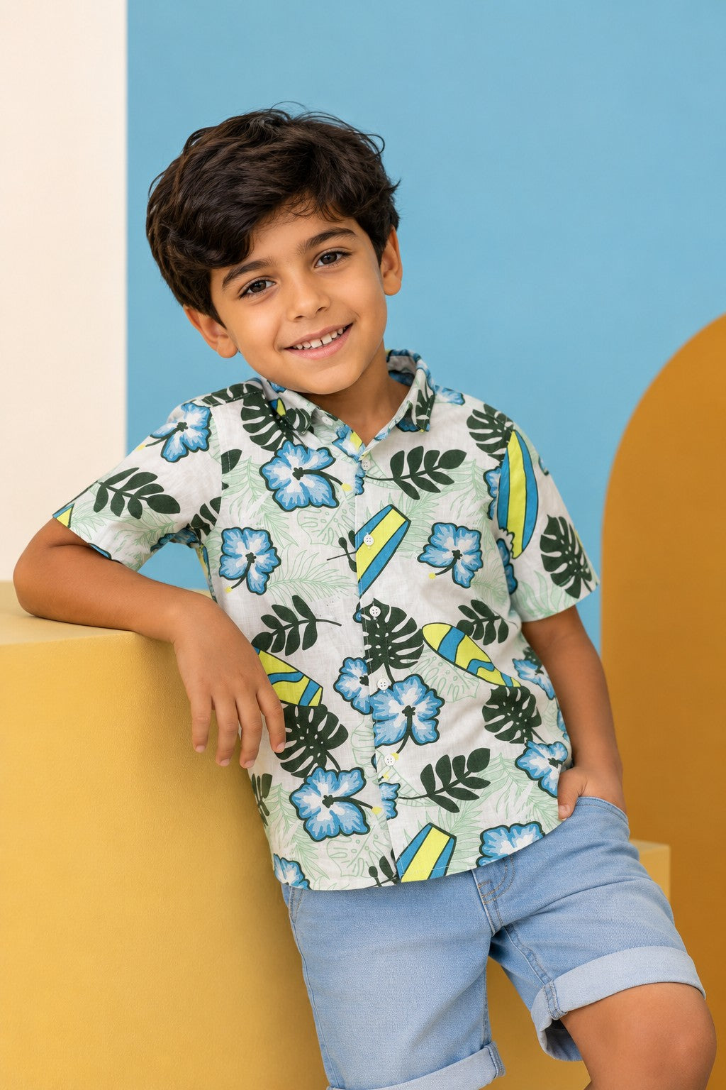 Multi-coloured Tropial Printed Regular Fit Shirt for Boys - Image 1