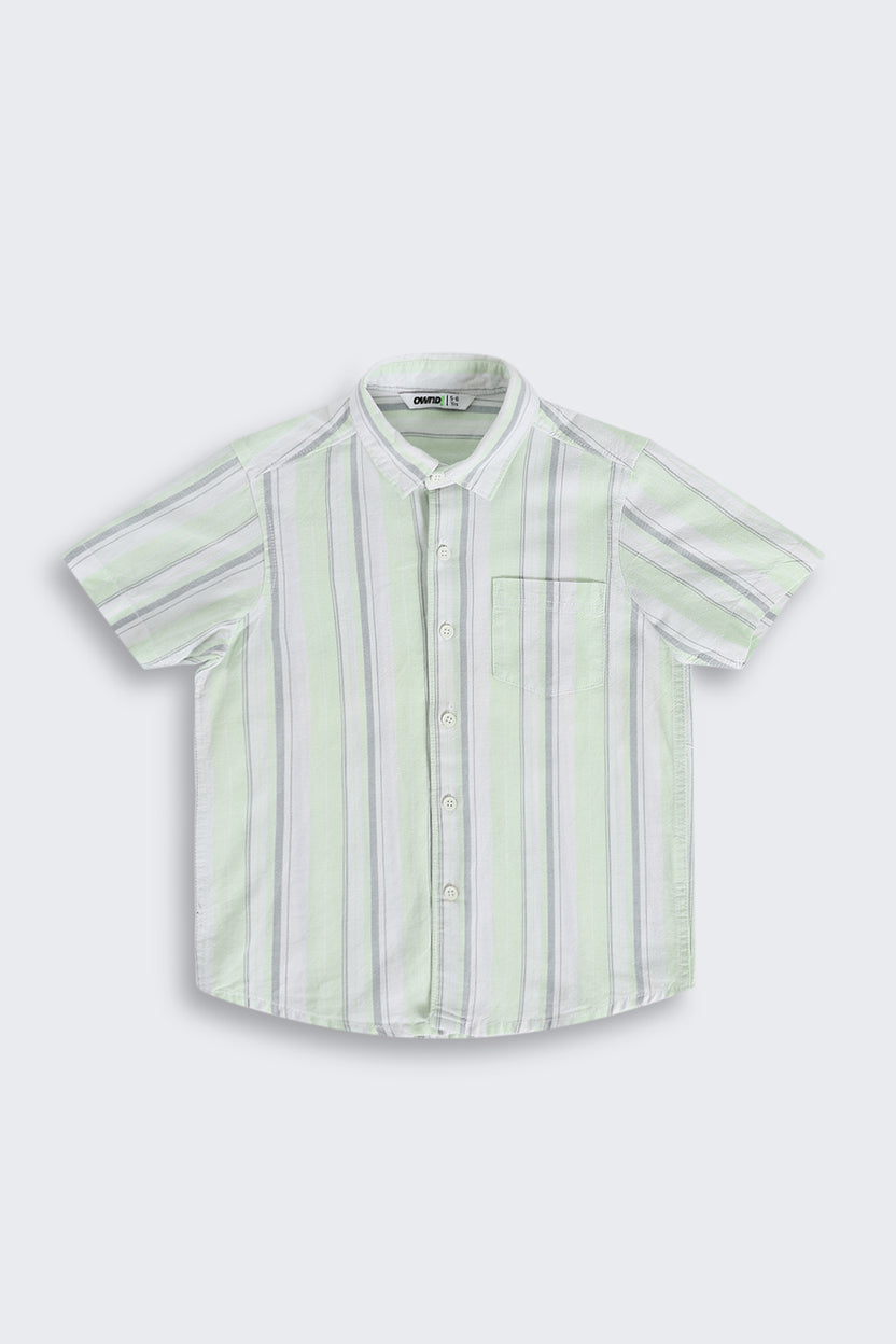 Light Green Striped Summer Shirt for Boys - Image 2
