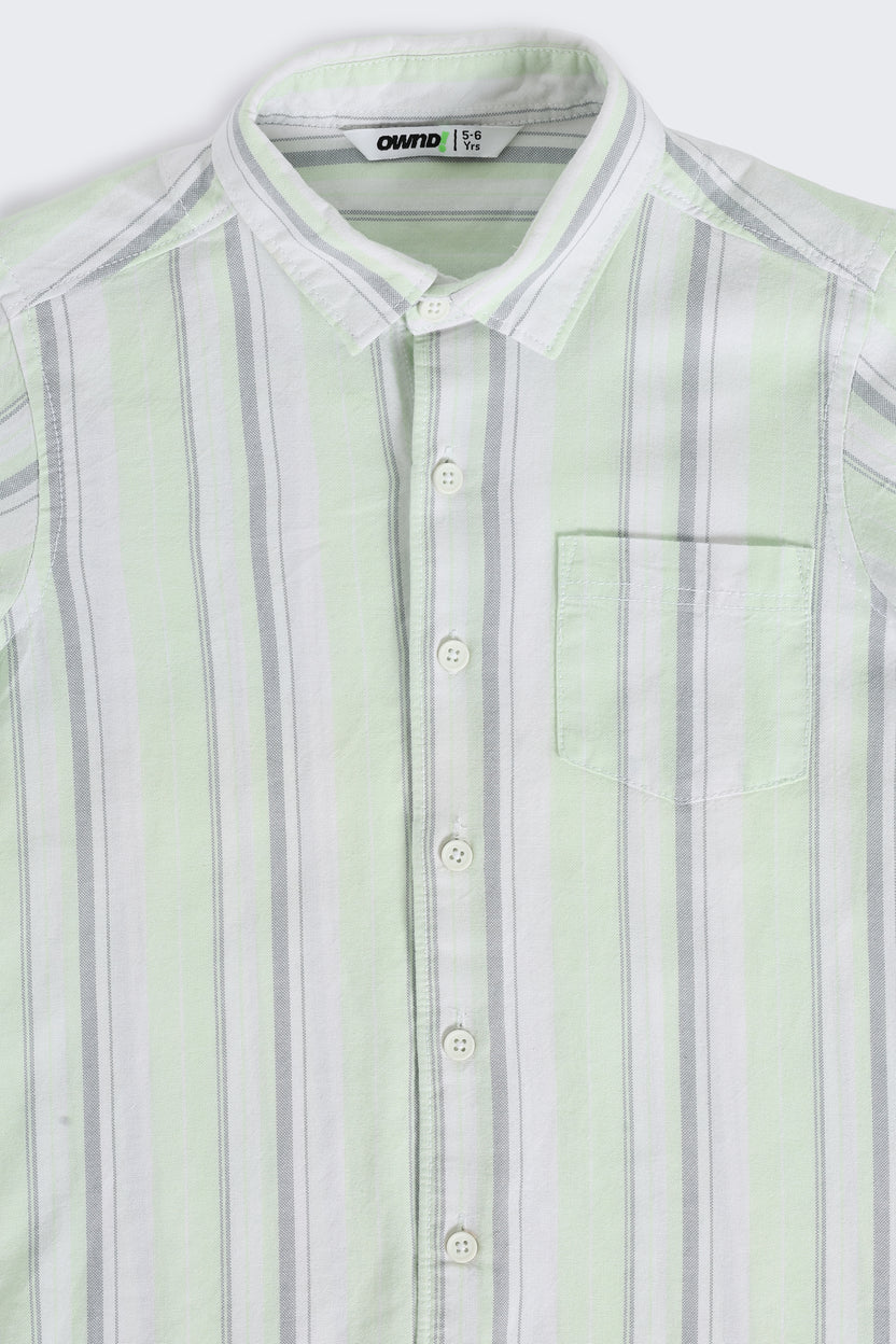 Light Green Striped Summer Shirt for Boys - Image 5