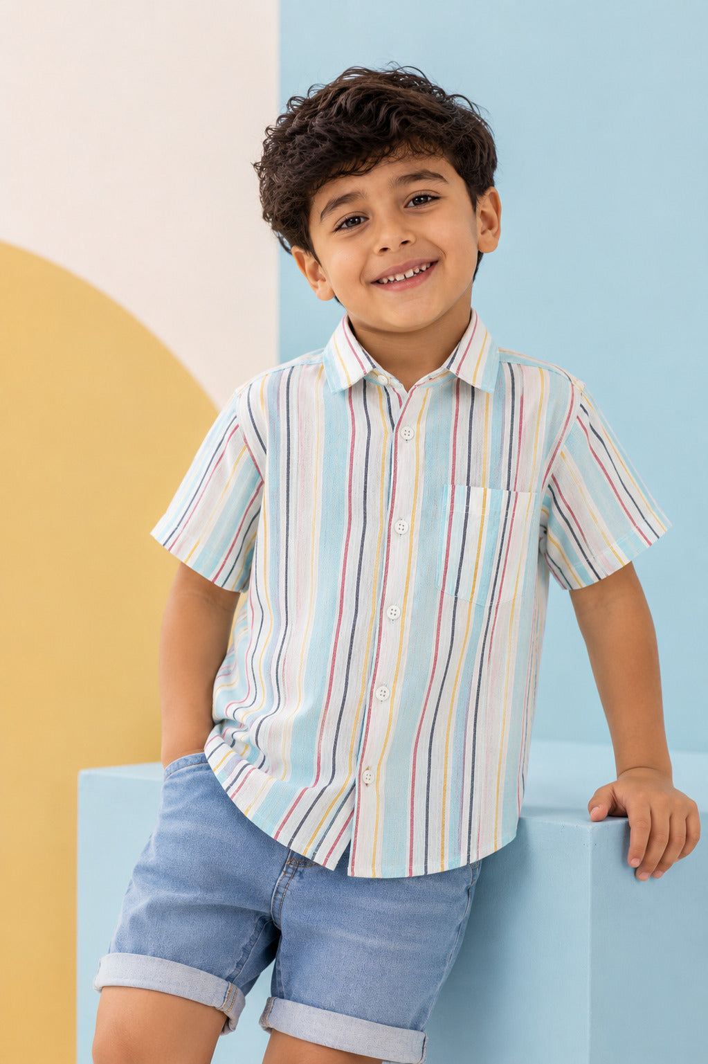 Blue Striped Cotton Shirt for Boys - Image 1