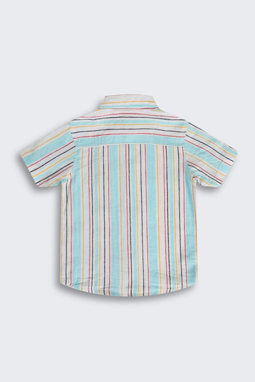 Blue Striped Cotton Shirt for Boys - Image 3