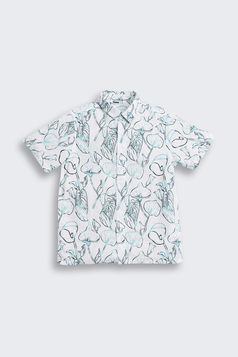 Light Blue Printed Cotton Shirt for Boys - Image 2