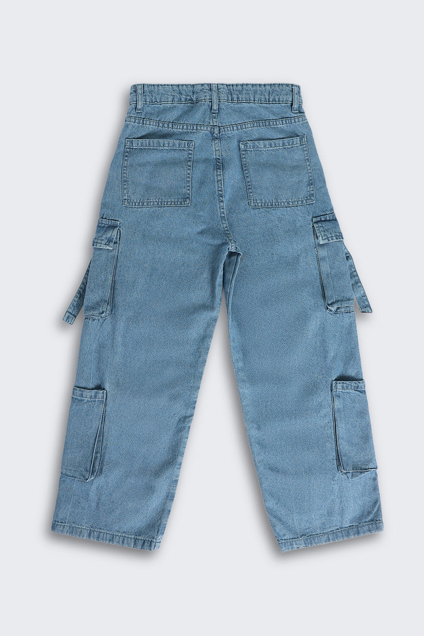 Blue Jogger Fit Jeans With 6 Pocket for Tweens Girls - Image 3