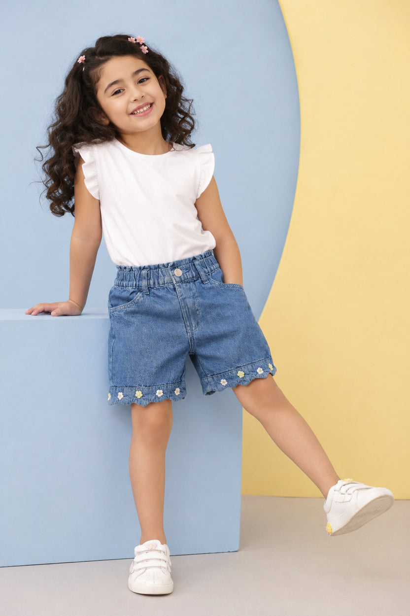 Light Blue Regular Fit Shorts With 4 Pocket - Image 1