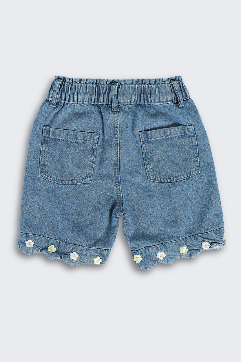 Light Blue Regular Fit Shorts With 4 Pocket for Girls - Image 3