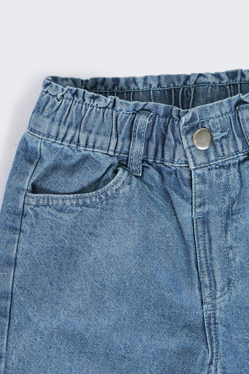 Light Blue Regular Fit Shorts With 4 Pocket for Girls - Image 5