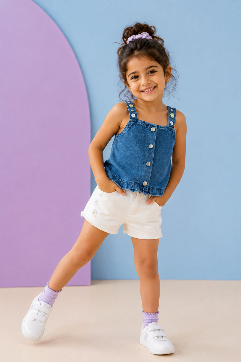 Light Blue Cotton Regular Fit Jacket For Girls - Image 1