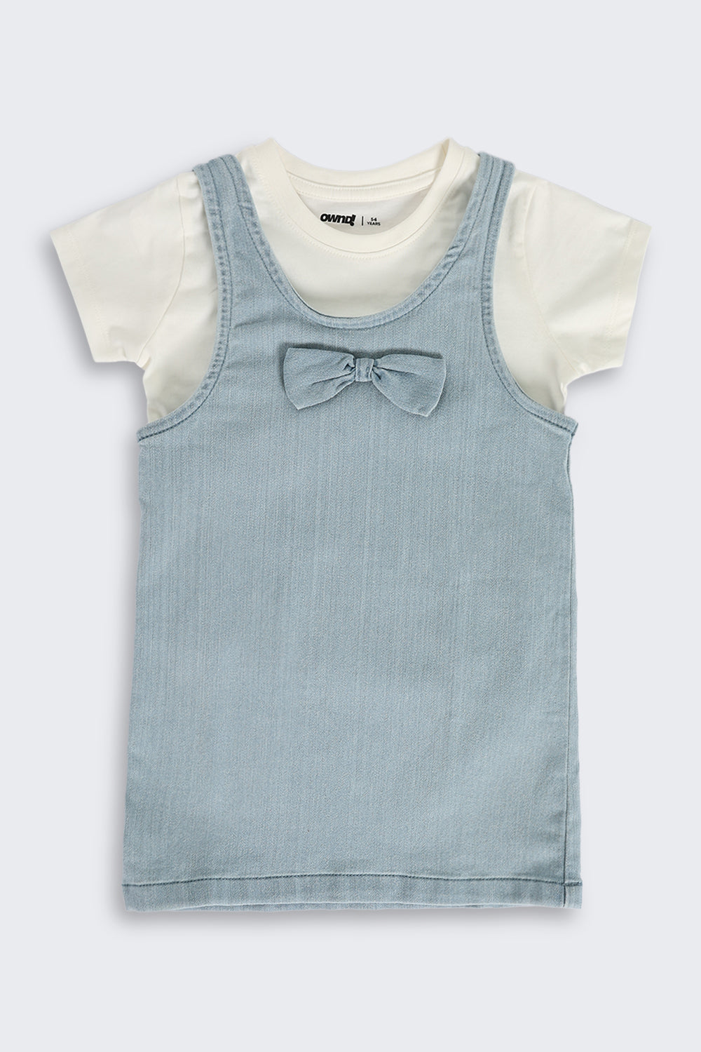Light Blue Cotton Dungaree Set with T-Shirt for Girls - Image 2