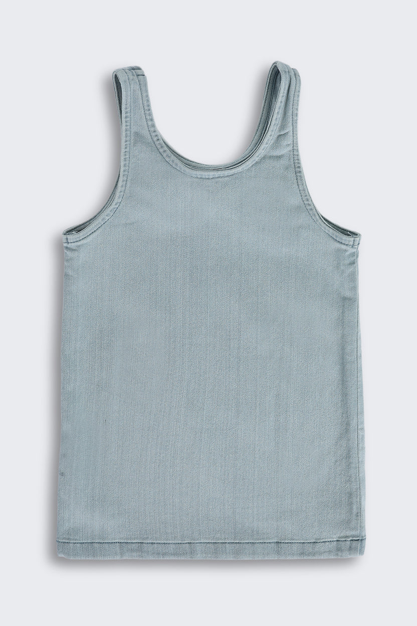 Light Blue Cotton Dungaree Set with T-Shirt for Girls - Image 3