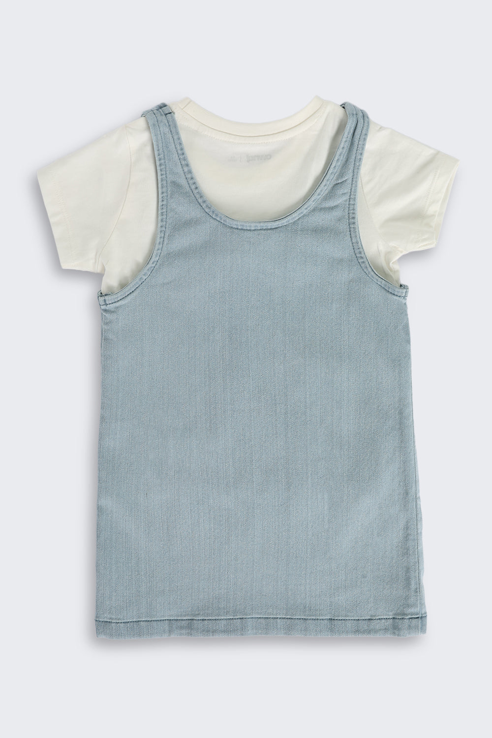Light Blue Cotton Dungaree Set with T-Shirt for Girls - Image 5
