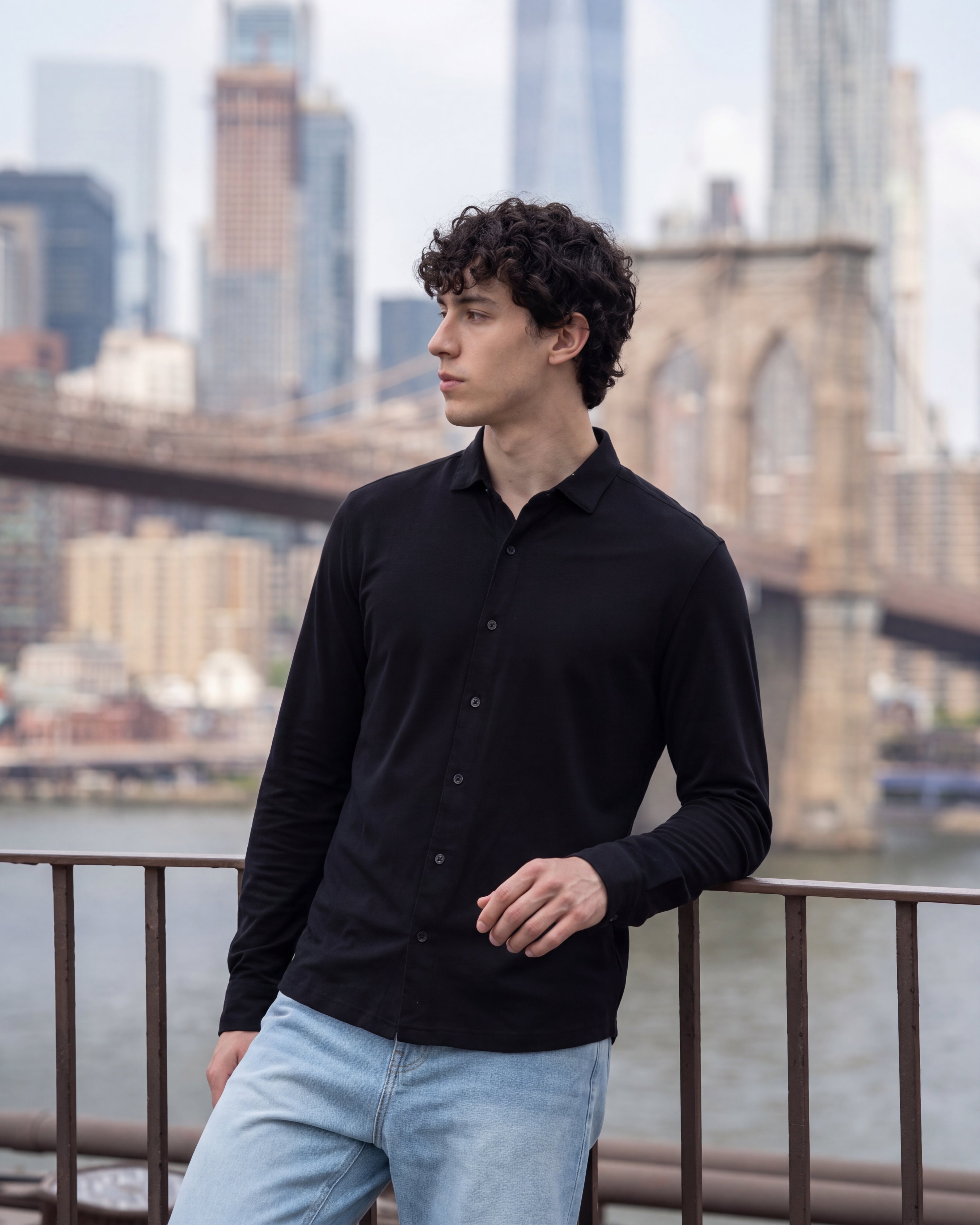 Black Cotton Regular Fit Shirt for Men - Image 1