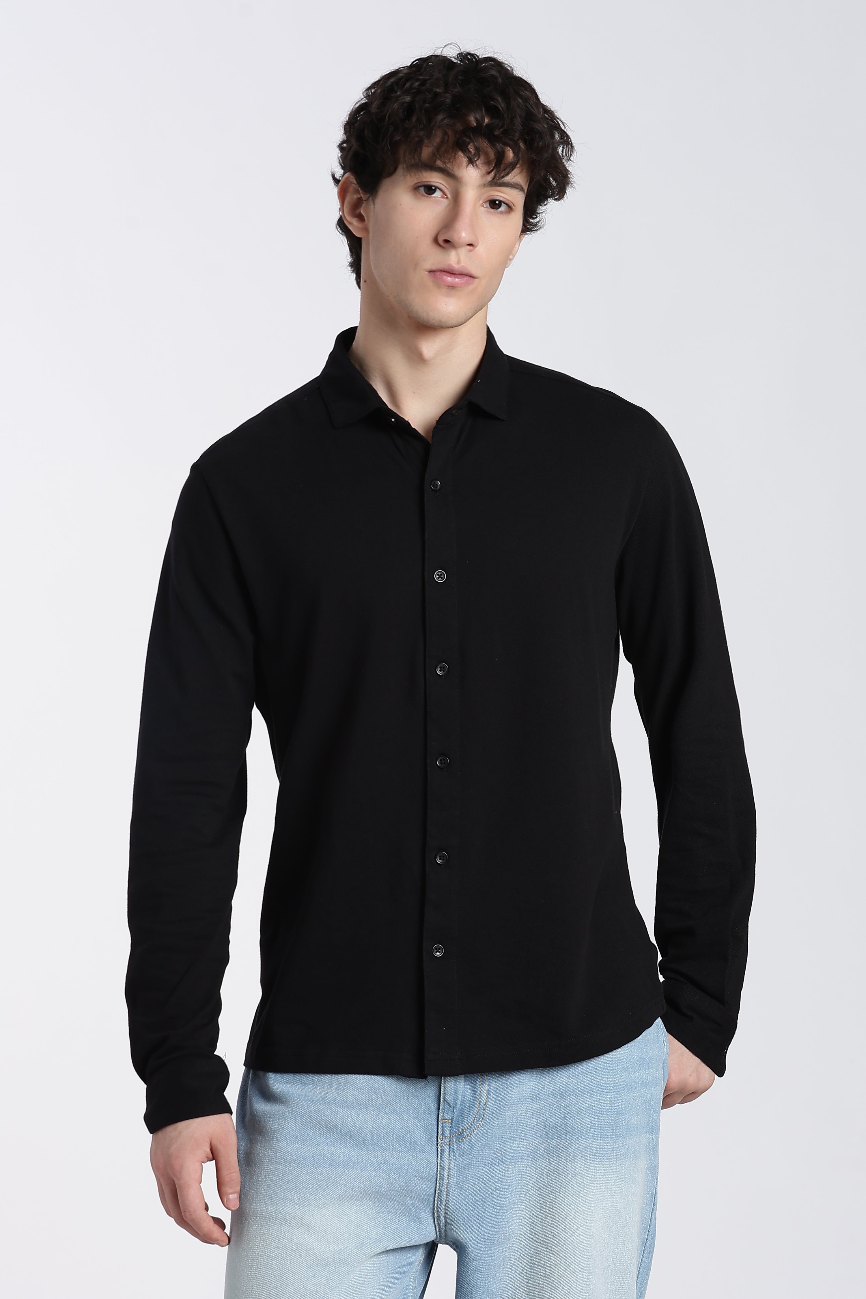 Black Cotton Regular Fit Shirt for Men - Image 2