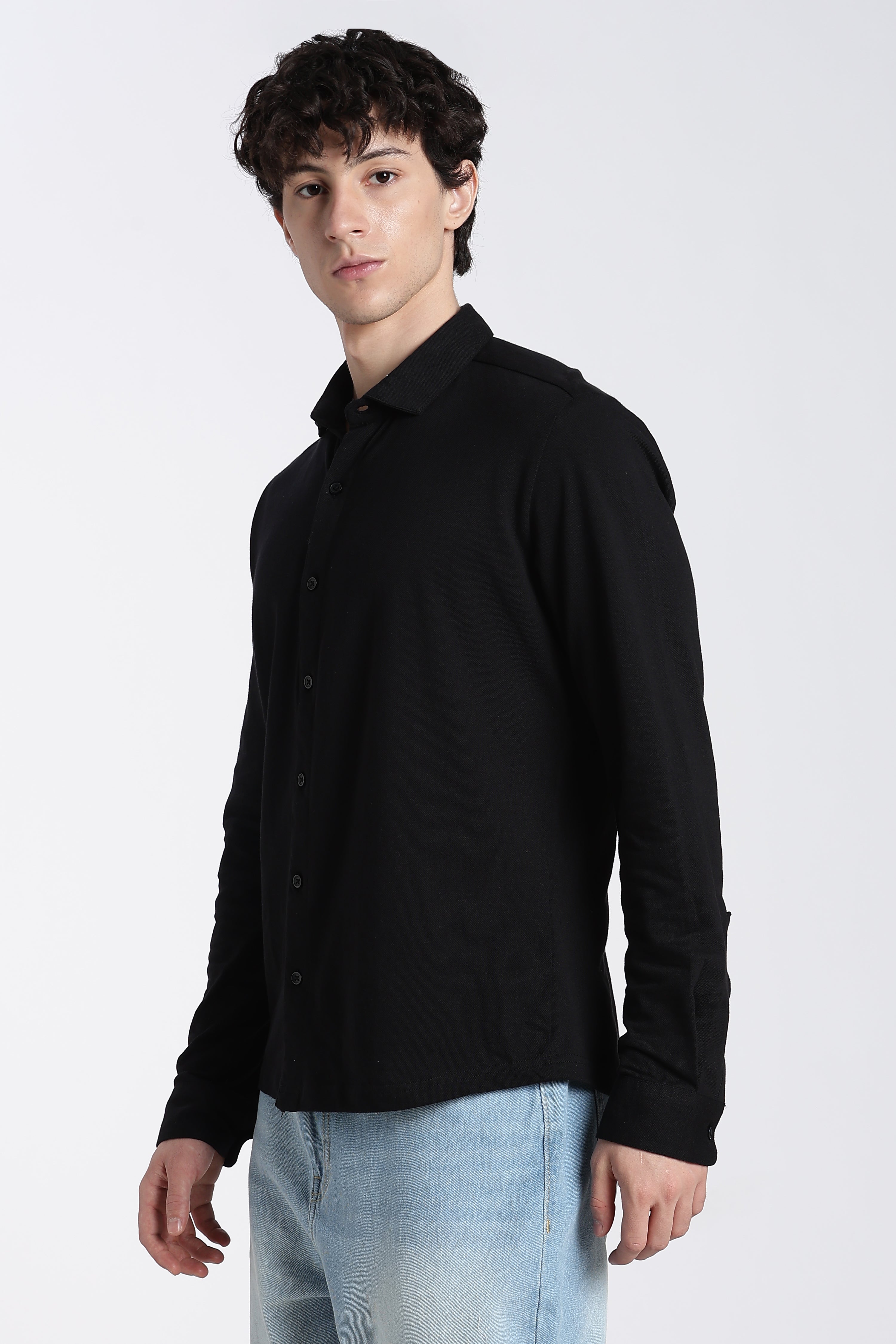 Black Cotton Regular Fit Shirt for Men - Image 4