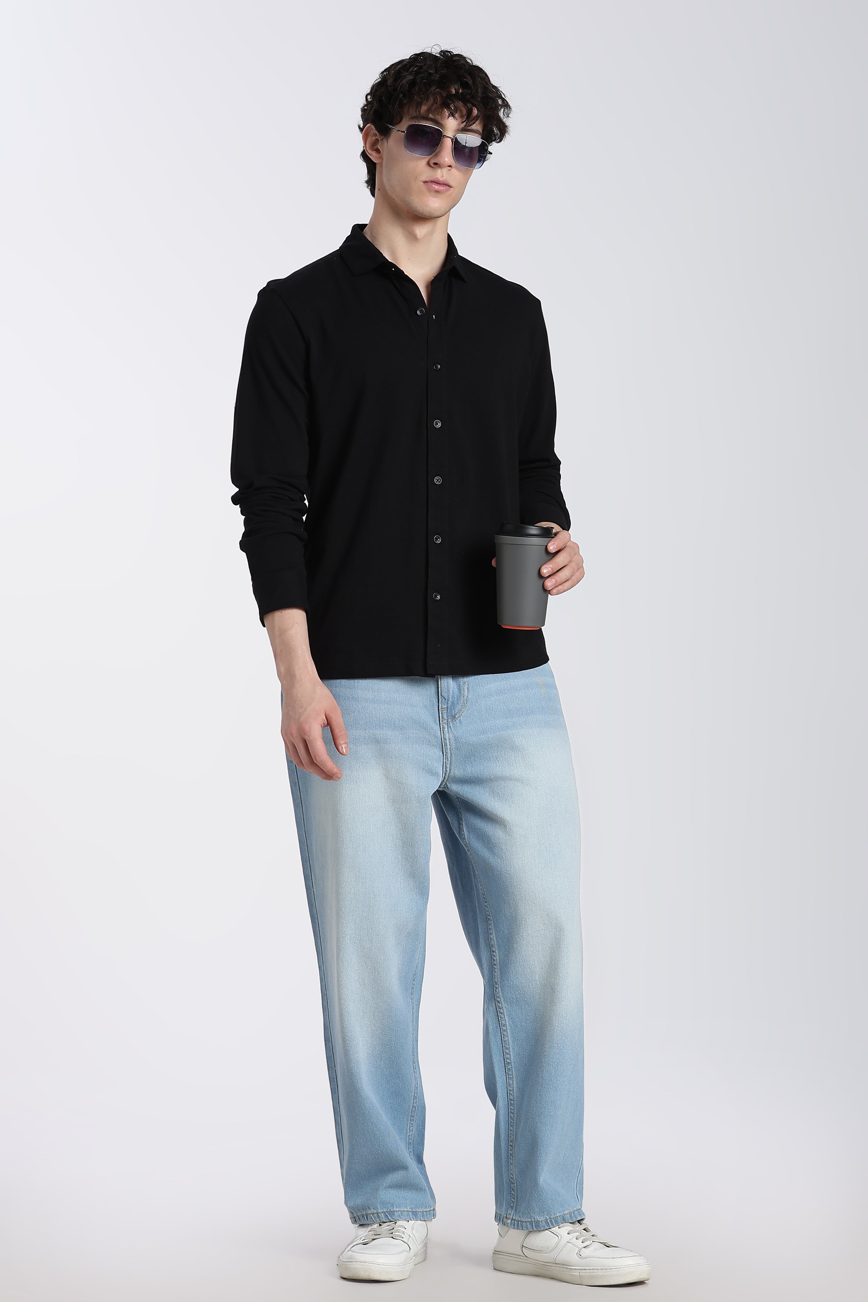 Black Cotton Regular Fit Shirt for Men - Image 6