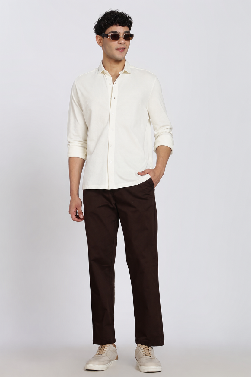 Off White Solid Regular Fit Casual Shirt for Men - Image 6