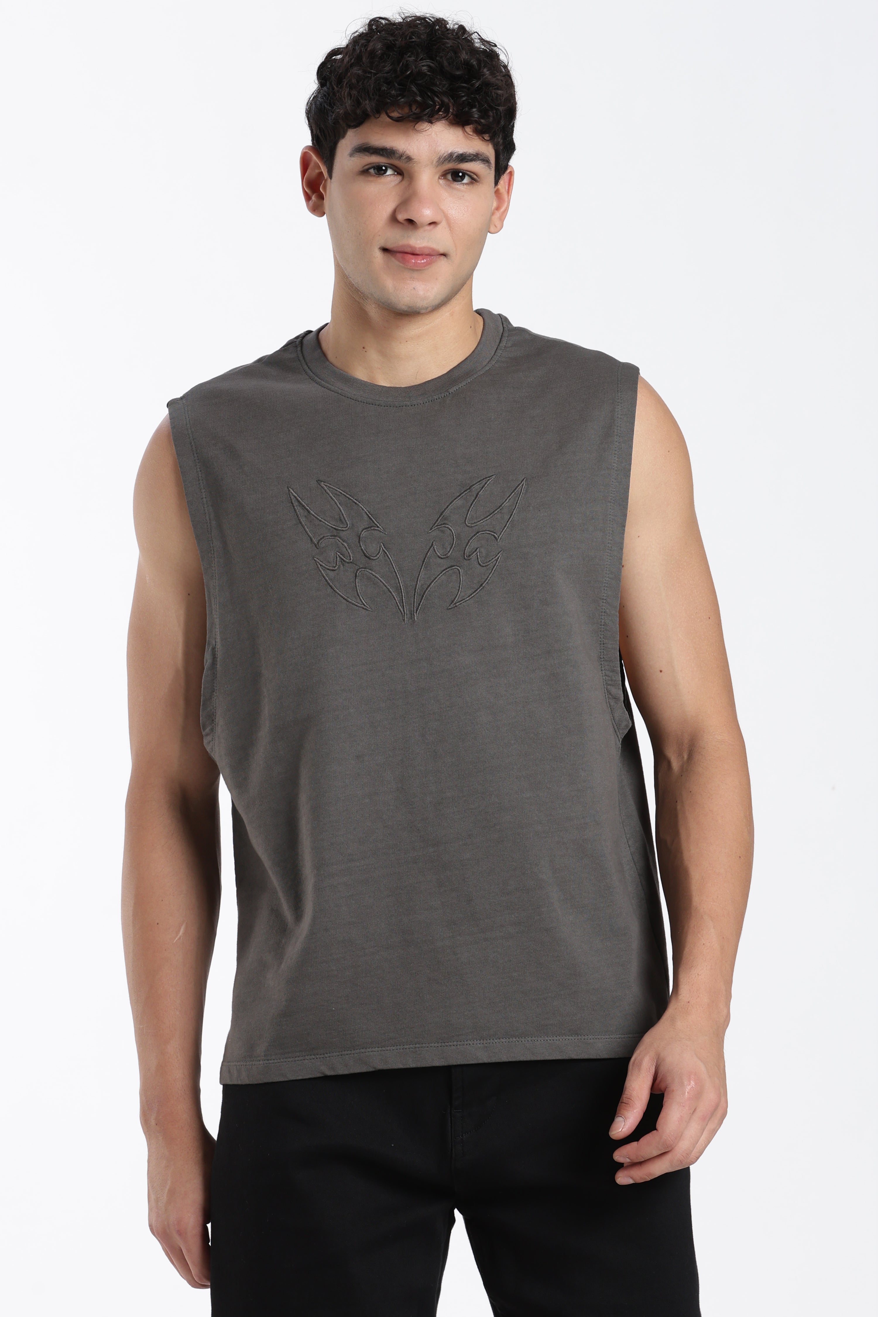 Charcoal Embossed Oversized Fit T-Shirt for Men - Image 2