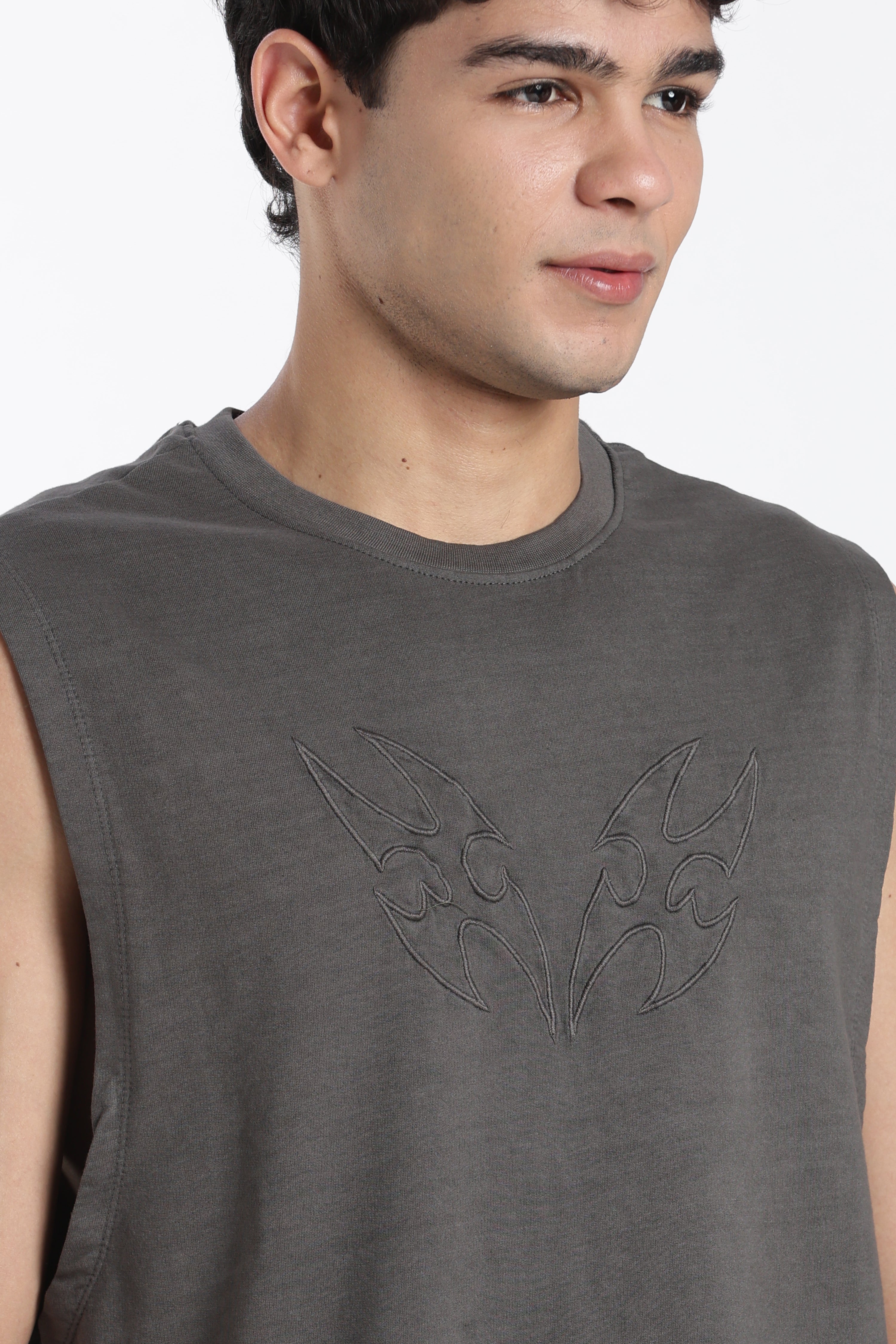 Charcoal Embossed Oversized Fit T-Shirt for Men - Image 3