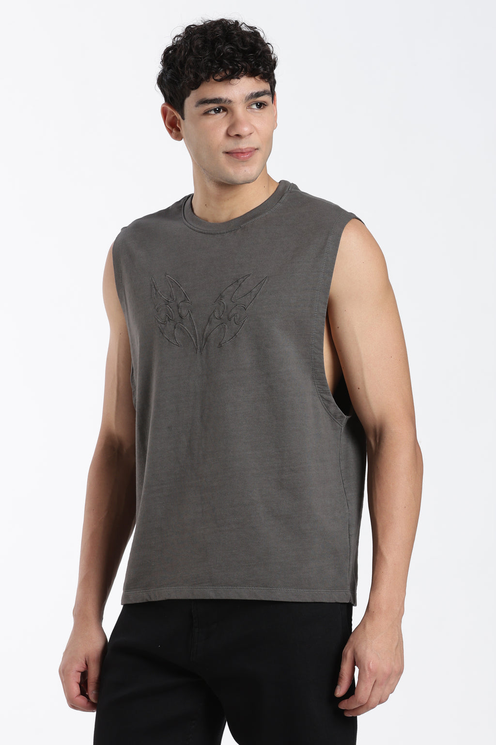 Charcoal Embossed Oversized Fit T-Shirt for Men - Image 4