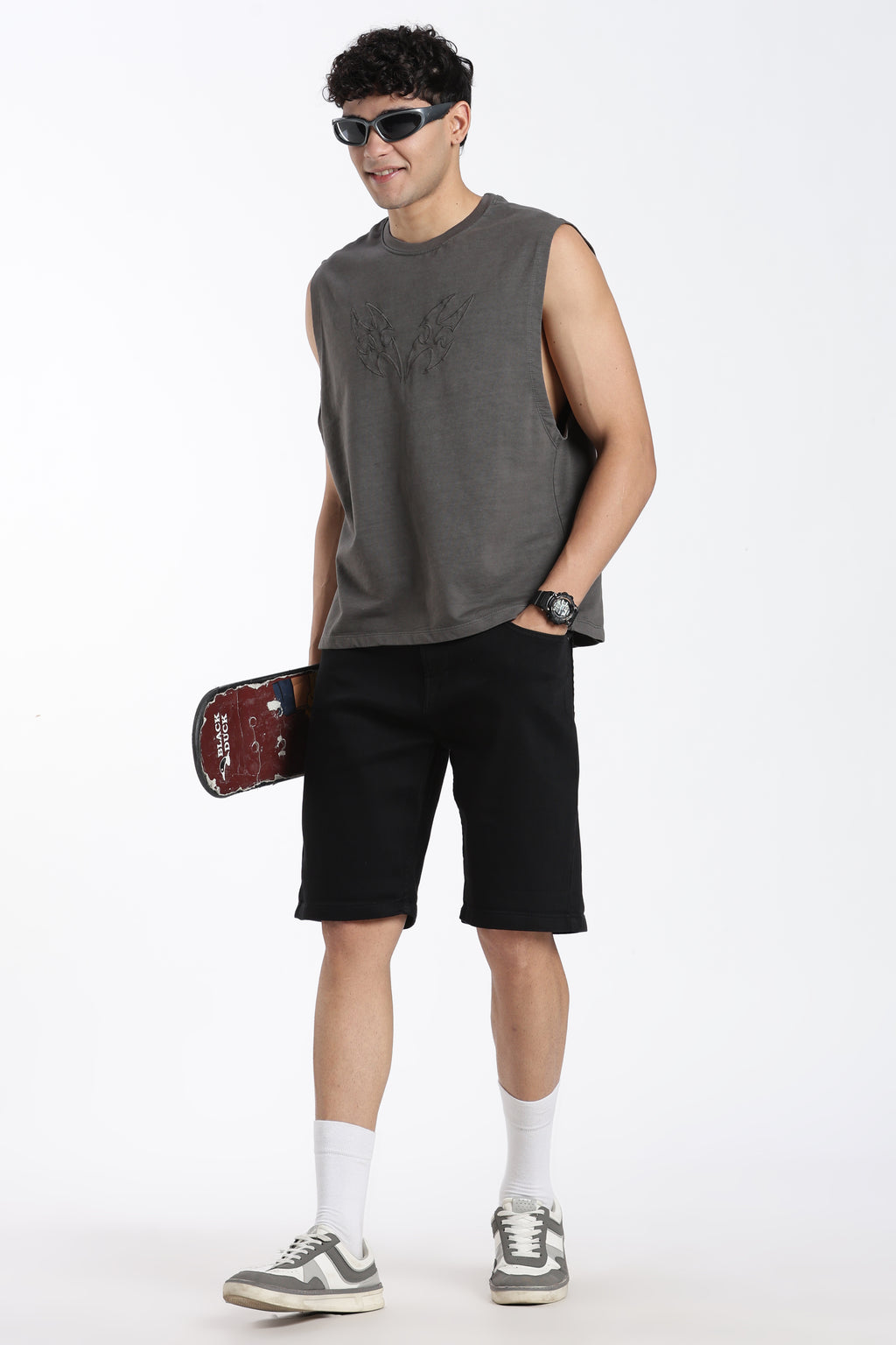 Charcoal Embossed Oversized Fit T-Shirt for Men - Image 6