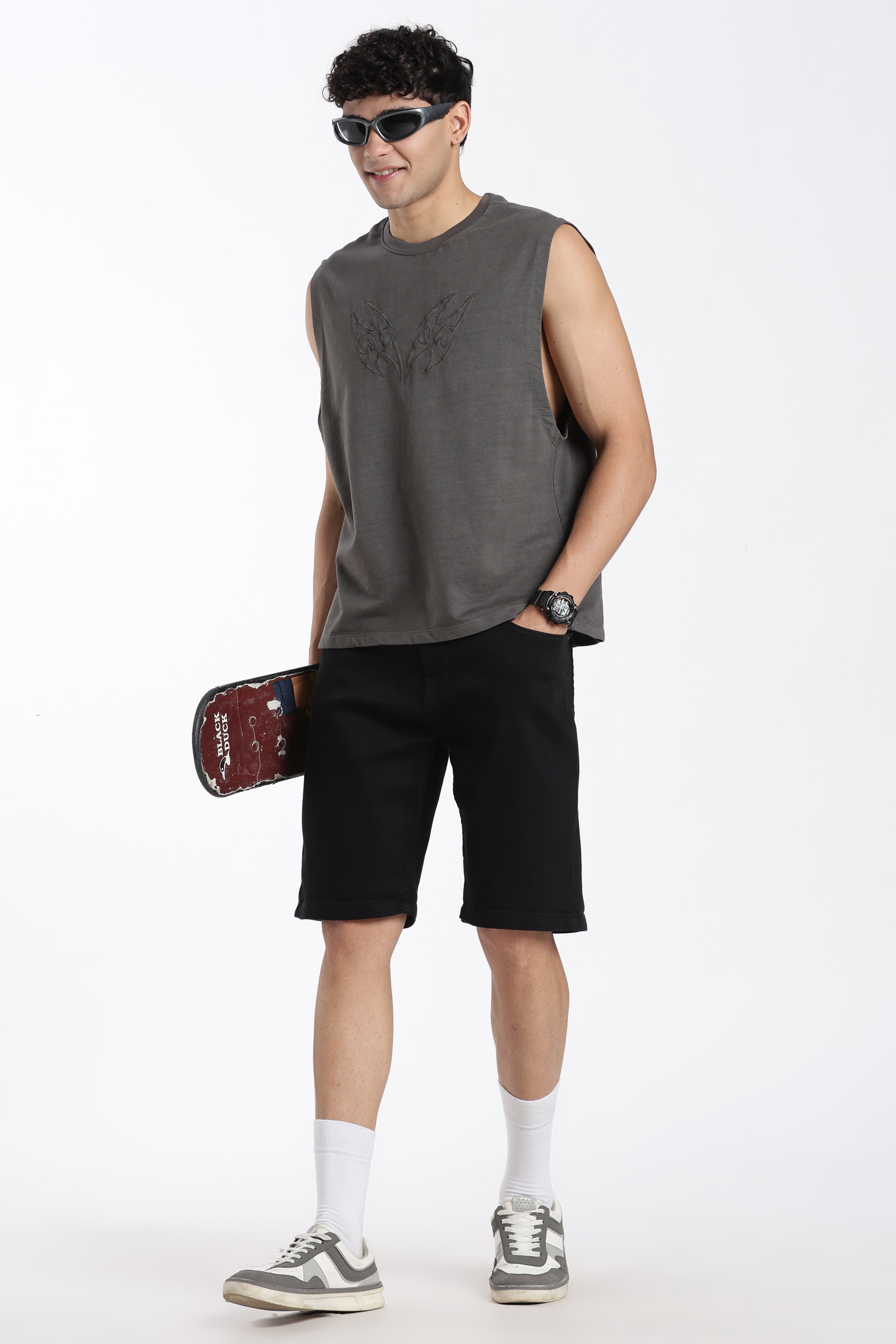 Charcoal Embossed Oversized Fit T-Shirt for Men - Image 6