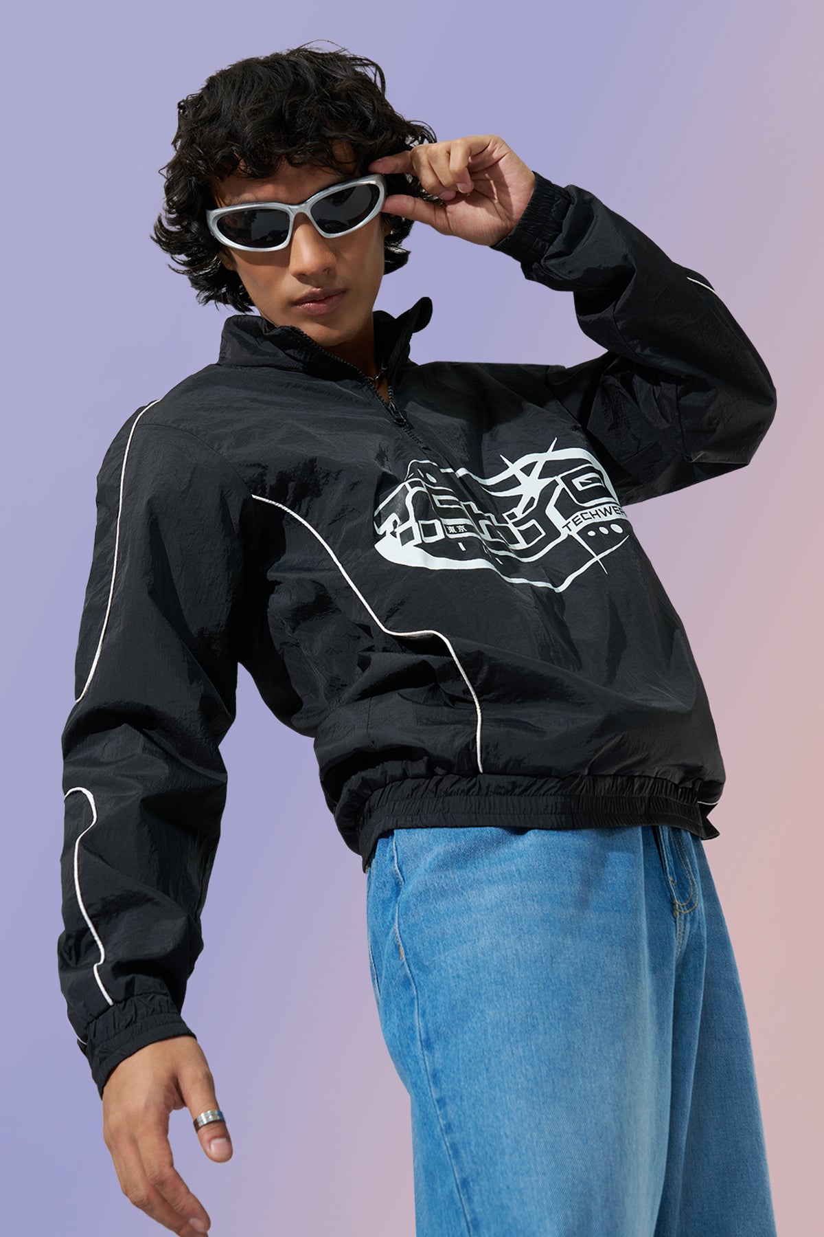 Black Graphic Printed Jacket for Men - Image 1