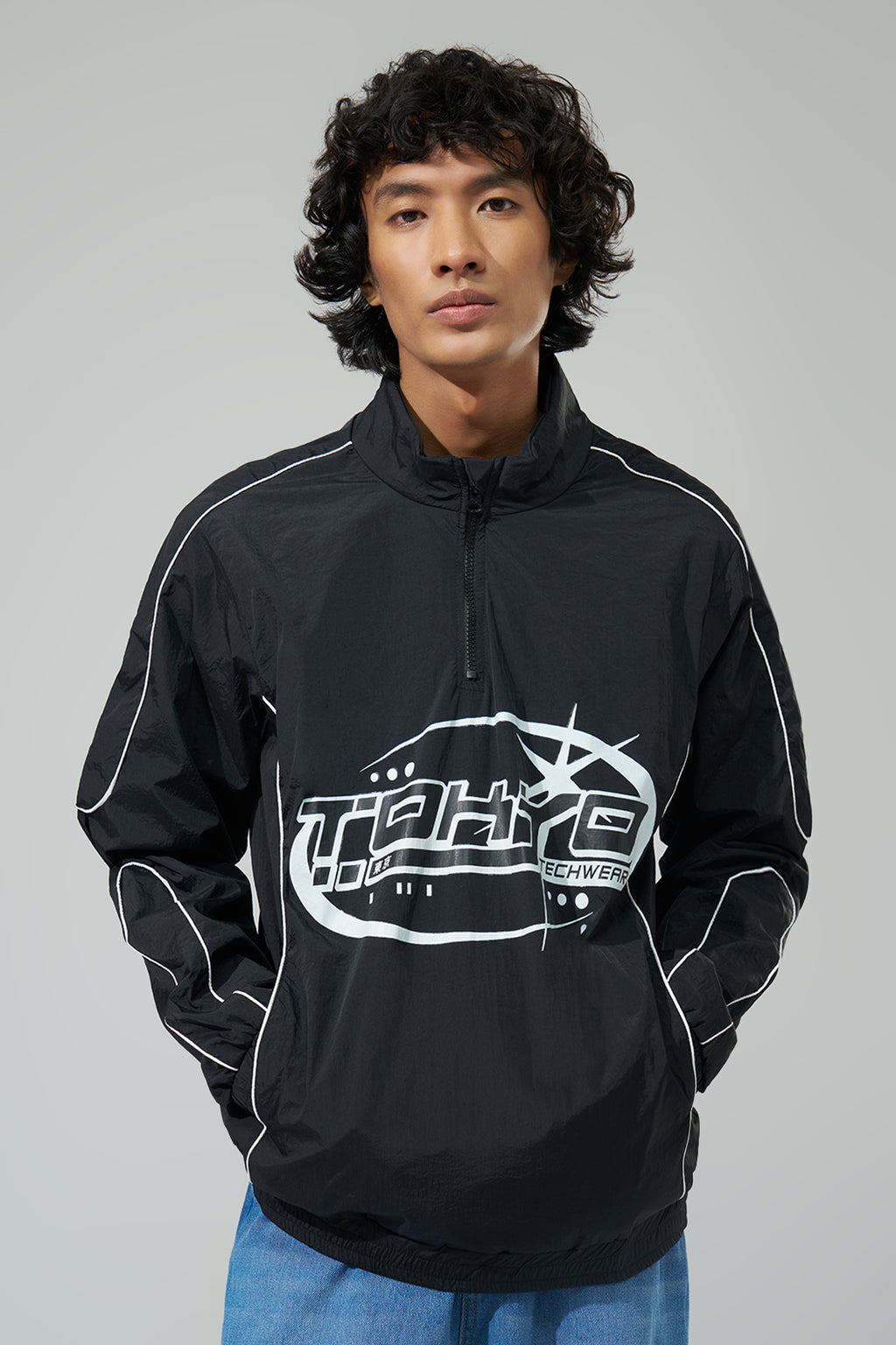 Black Graphic Printed Jacket for Men - Image 3