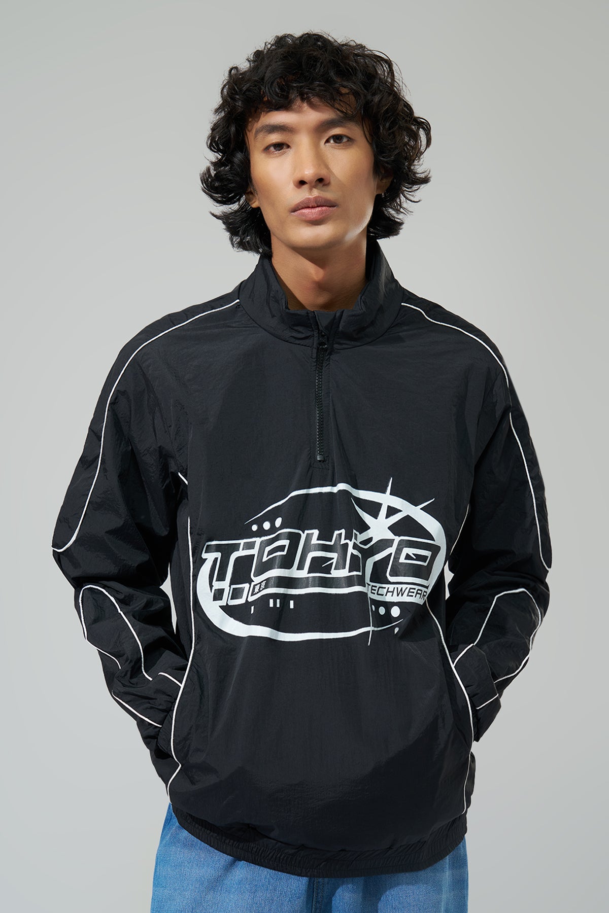 Black Graphic Printed Jacket for Men - Image 3