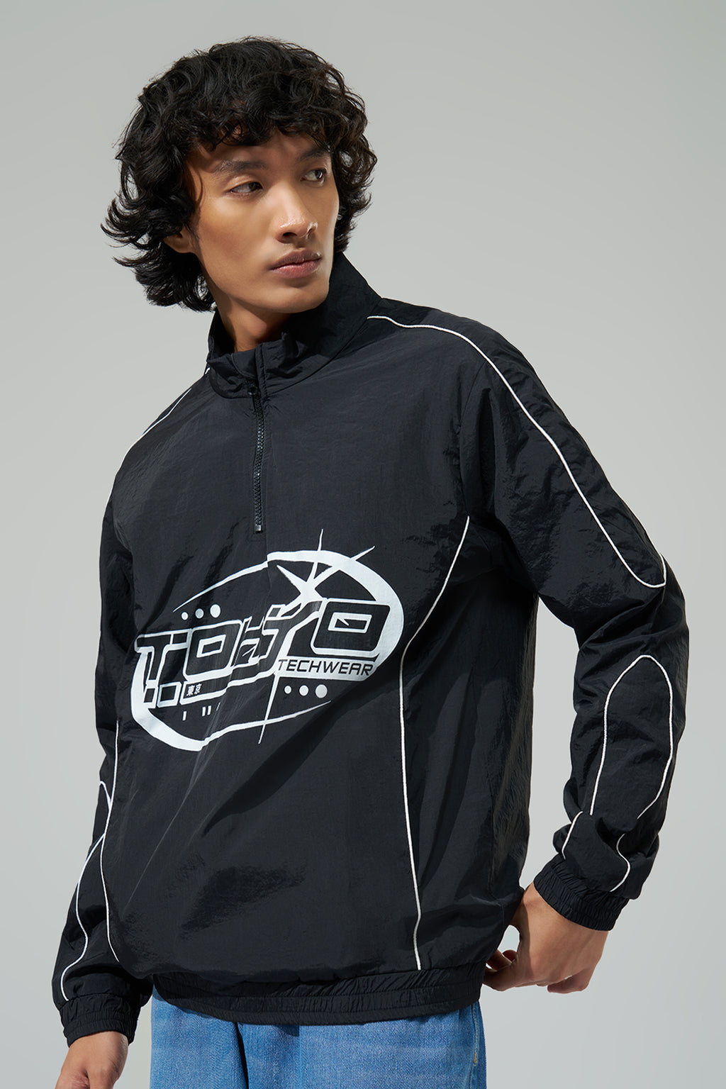 Black Graphic Printed Jacket for Men - Image 4