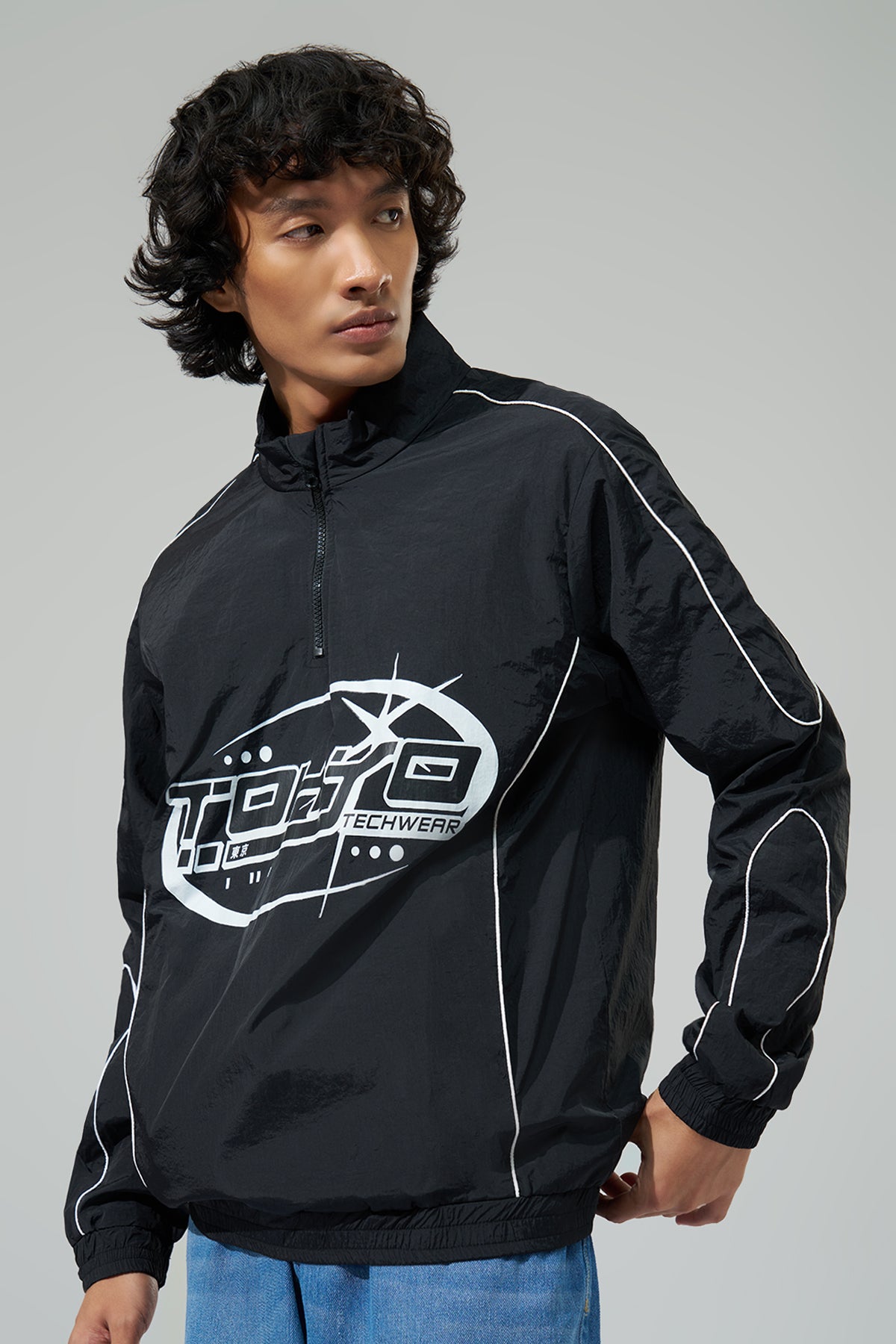 Black Graphic Printed Jacket for Men - Image 4