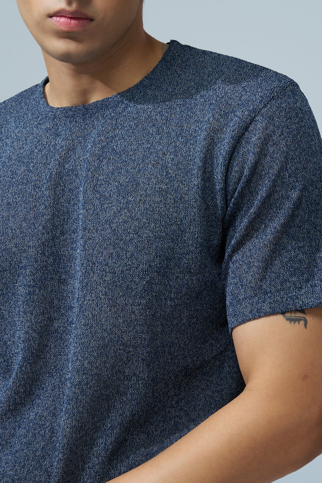 Navy Textured Regular Fit T-Shirt for Men - Image 3