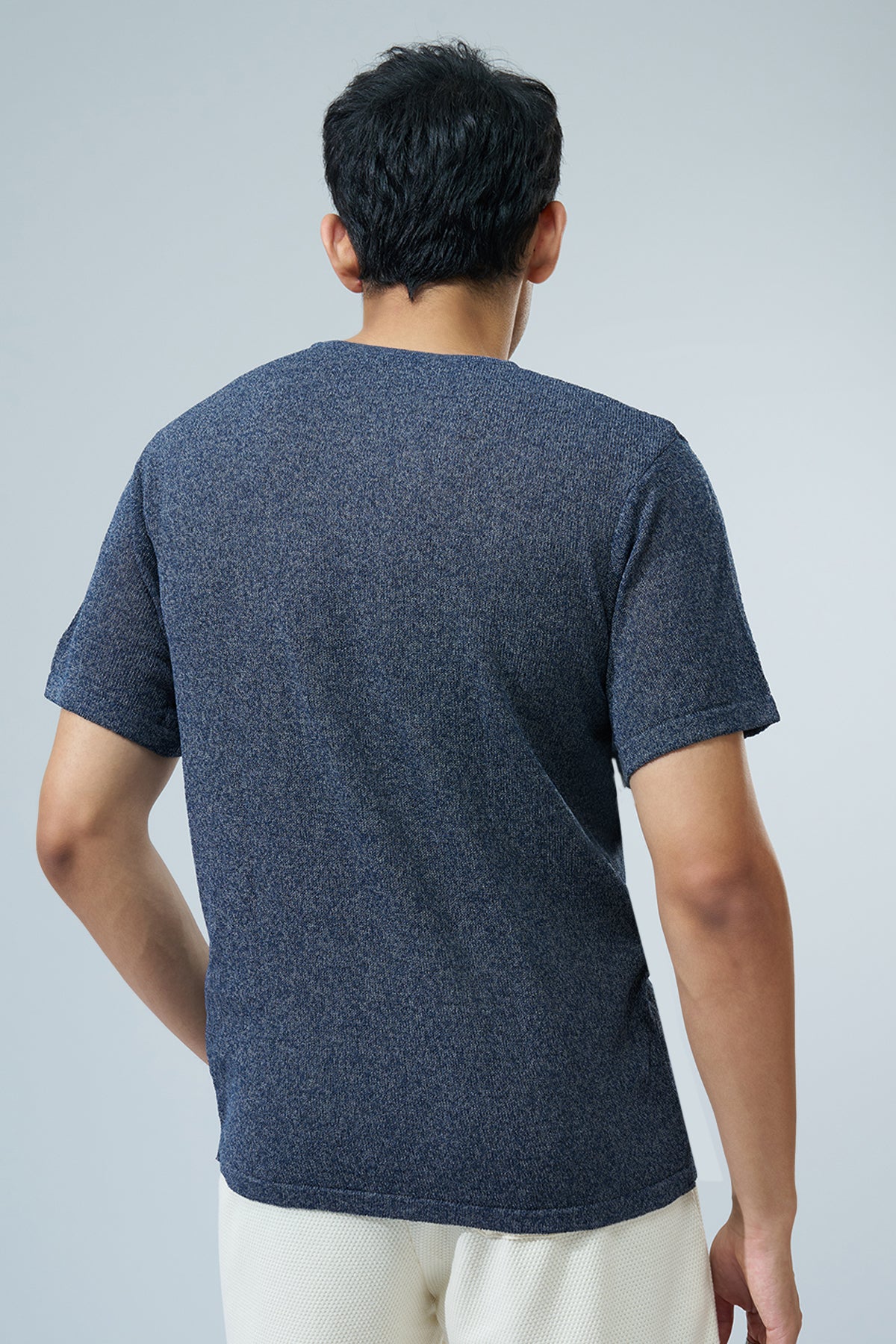 Navy Textured Regular Fit T-Shirt for Men - Image 5