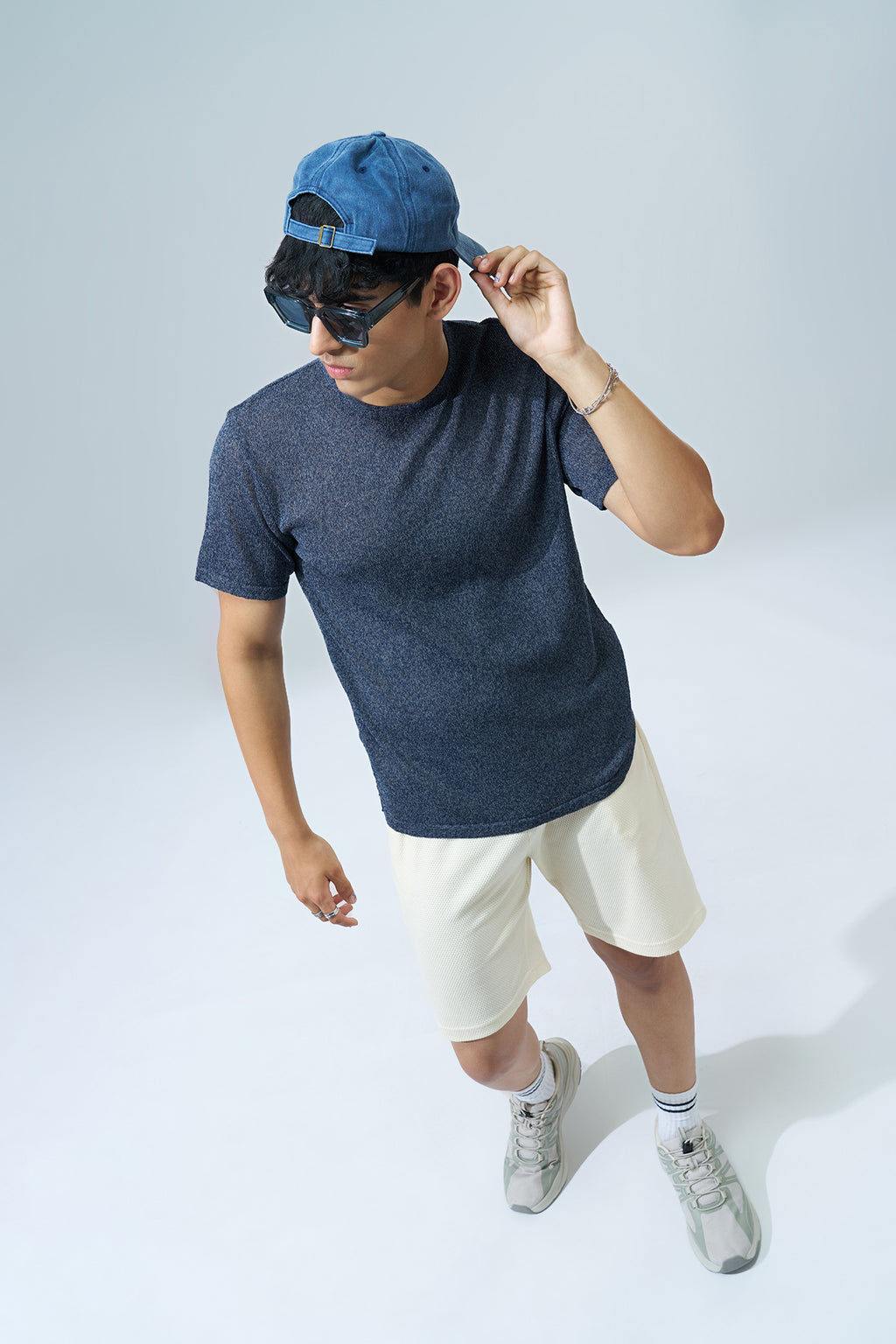 Navy Textured Regular Fit T-Shirt for Men - Image 6