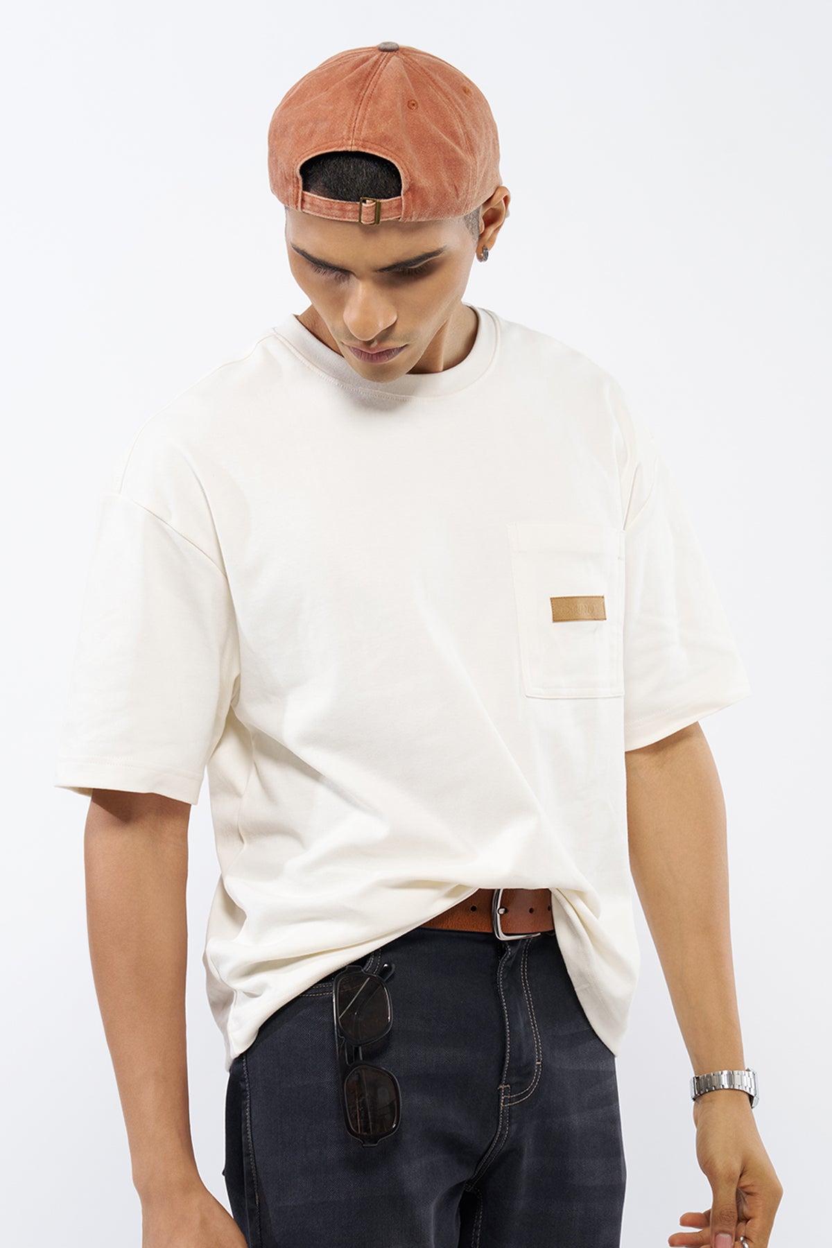 Off White Solid Regular Fit T-Shirt for Men - Image 1