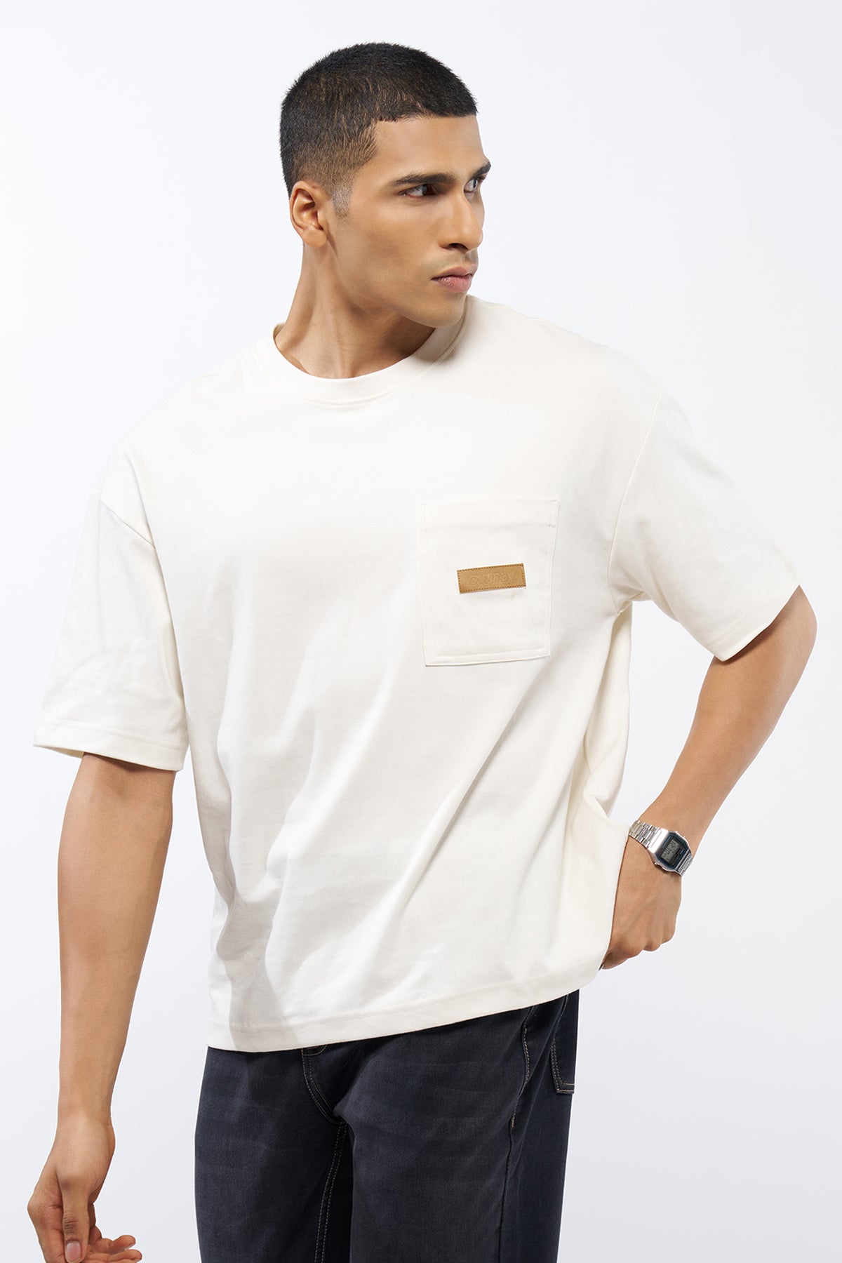 Off White Solid Regular Fit T-Shirt for Men - Image 4