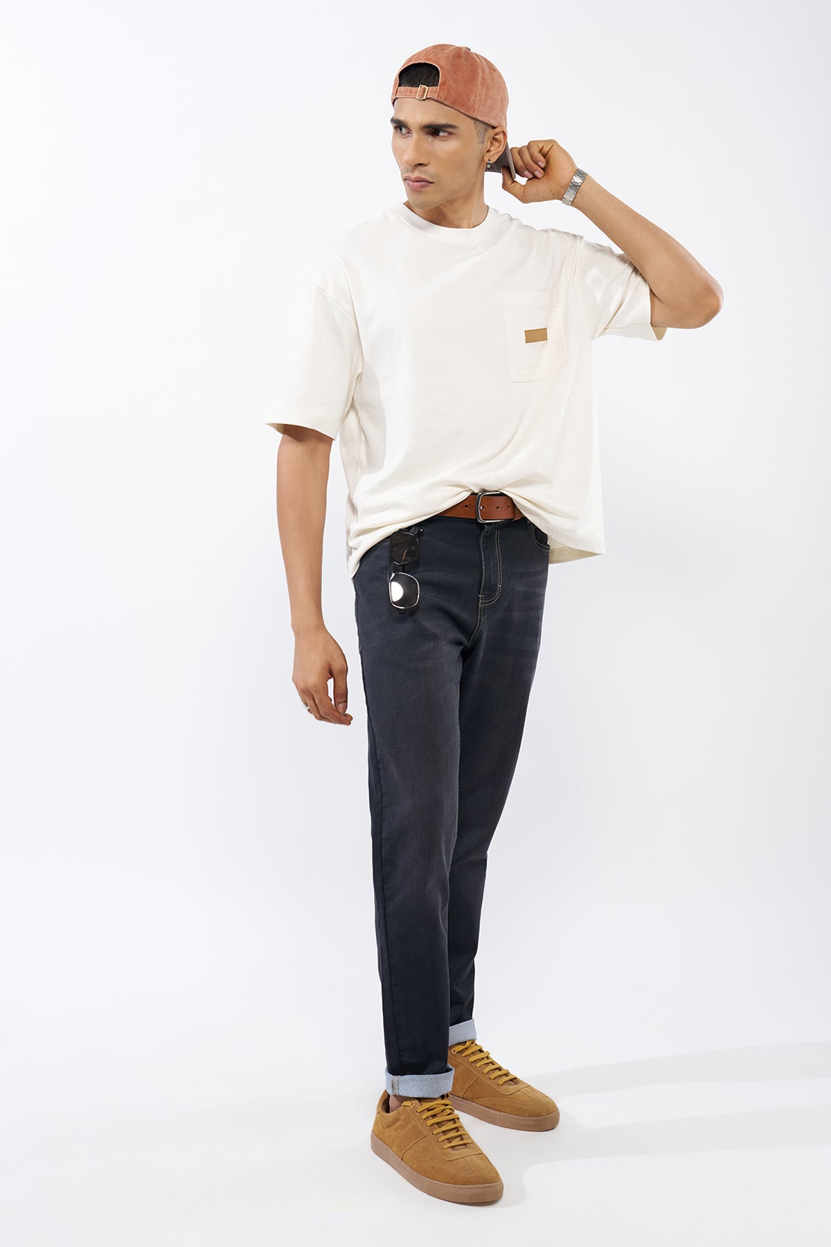 Off White Solid Regular Fit T-Shirt for Men - Image 6