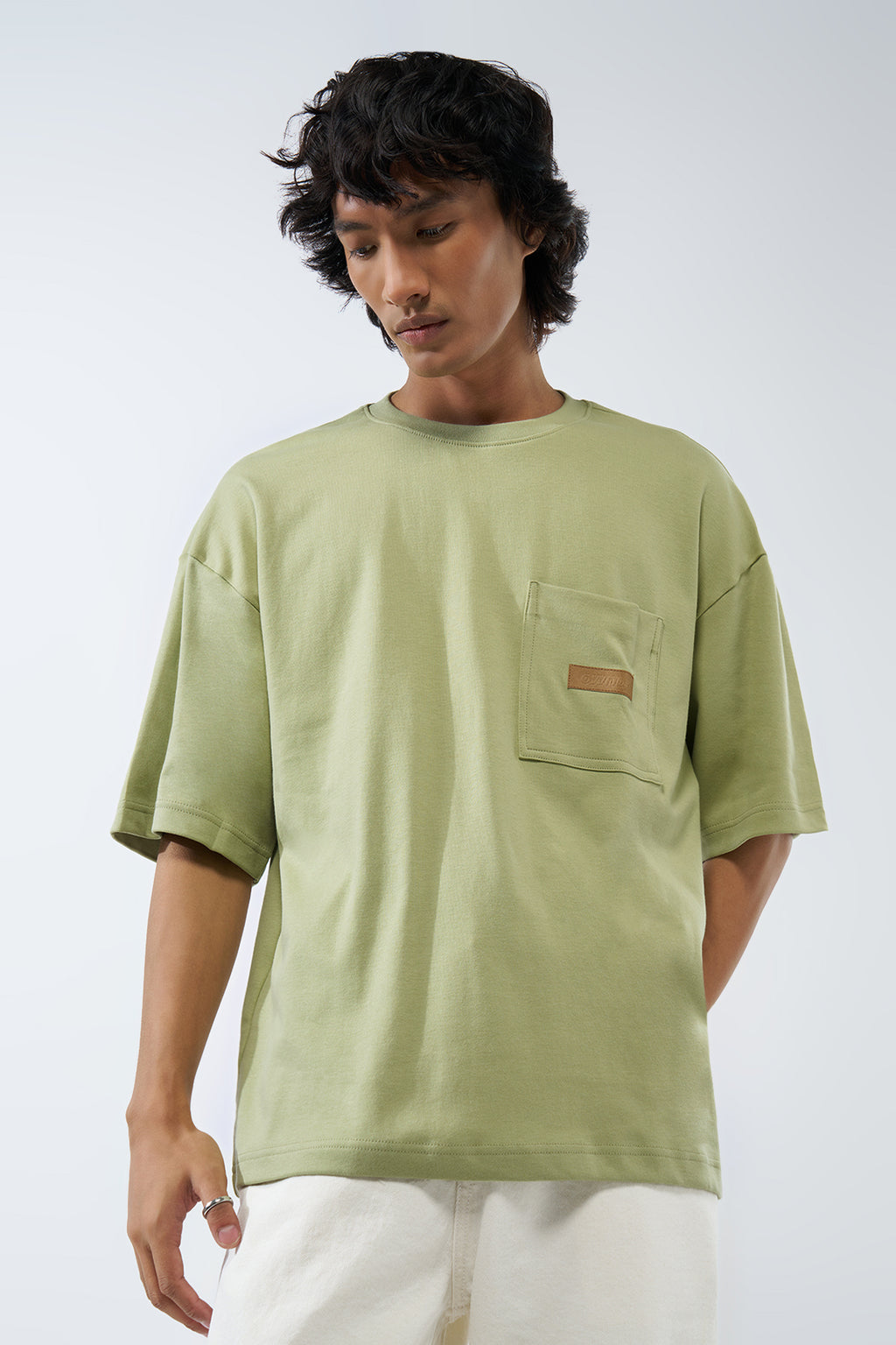 Green Solid Regular Fit T-Shirt for Men - Image 3