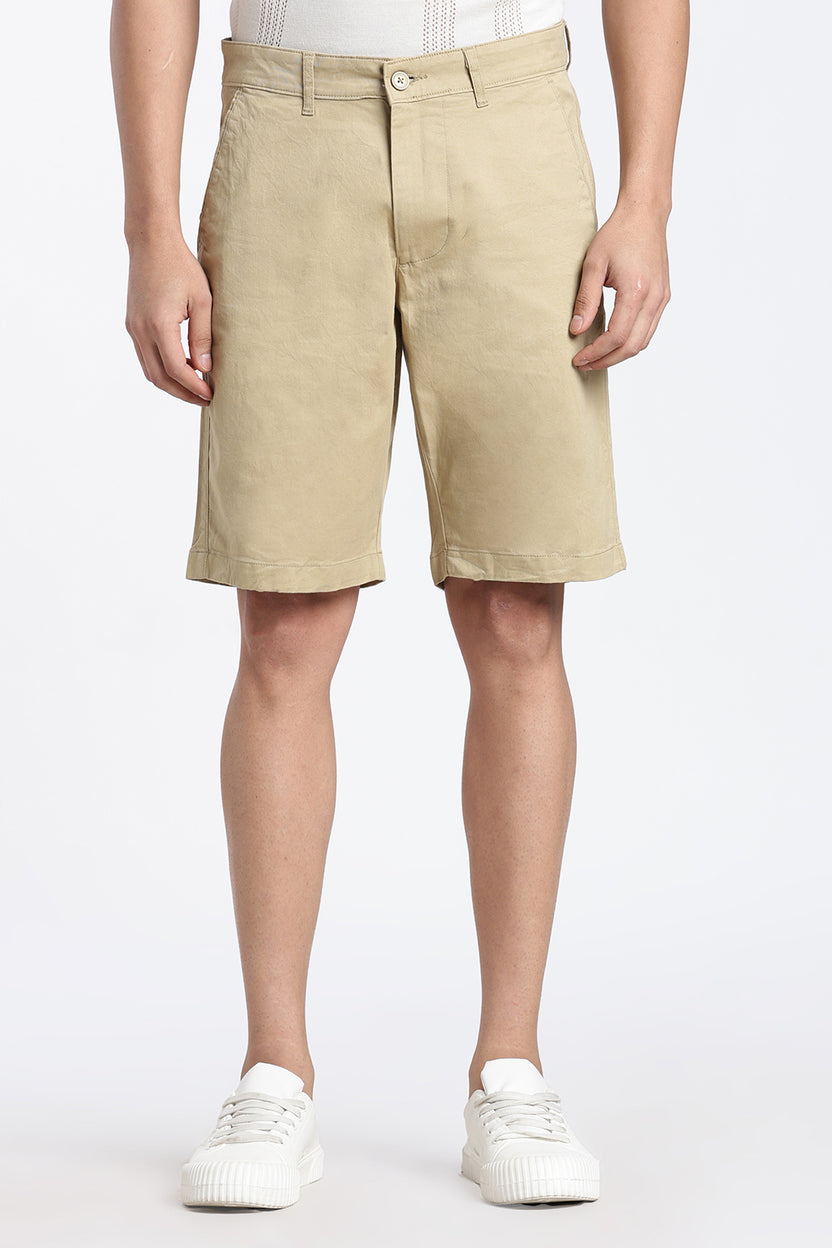 Beige Solid Regular Fit Shorts for Men - Image 2