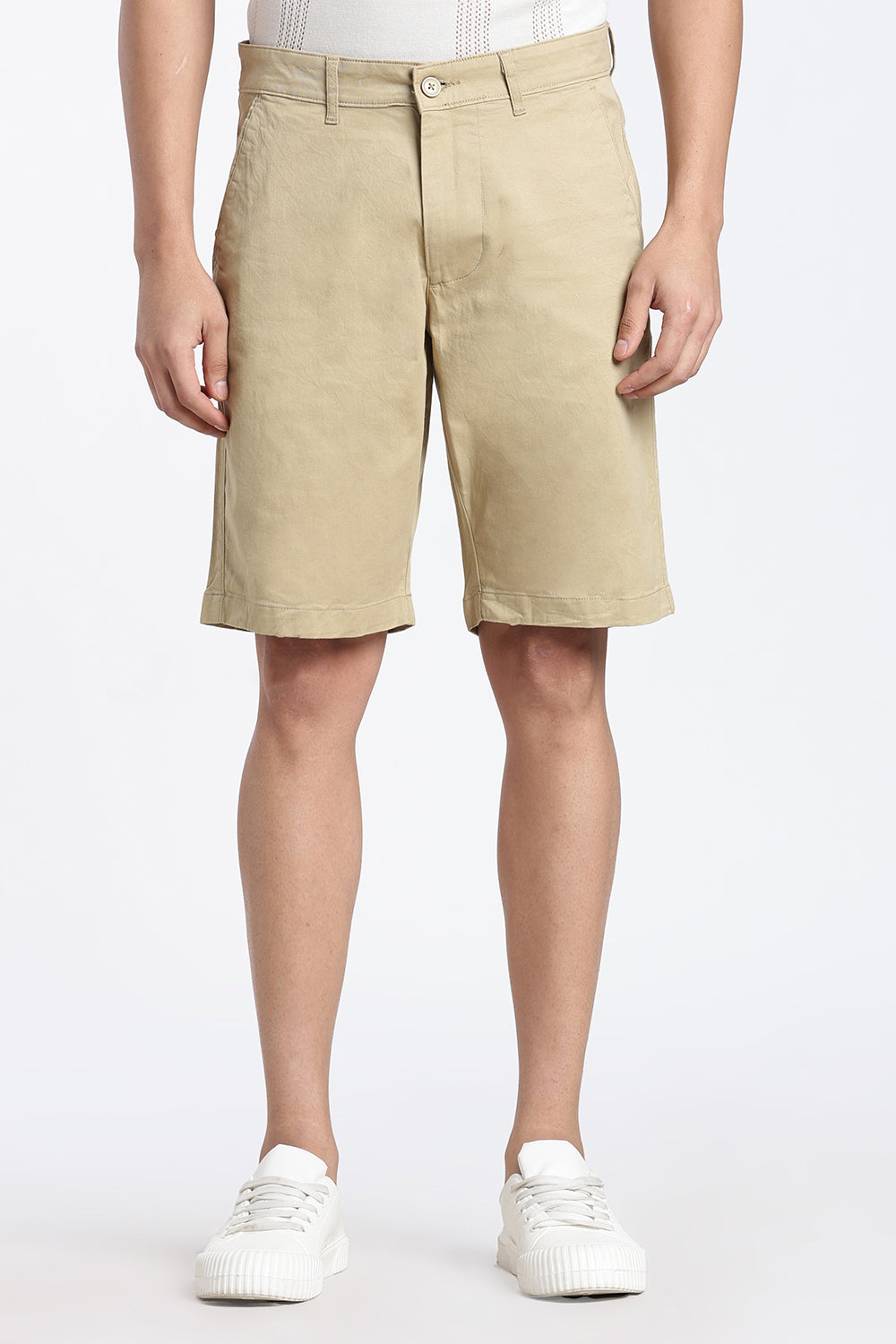 Beige Solid Regular Fit Shorts for Men - Image 2