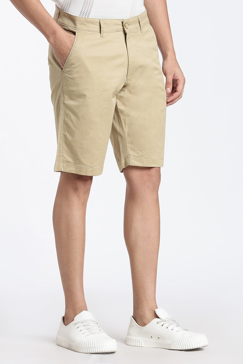 Beige Solid Regular Fit Shorts for Men - Image 4