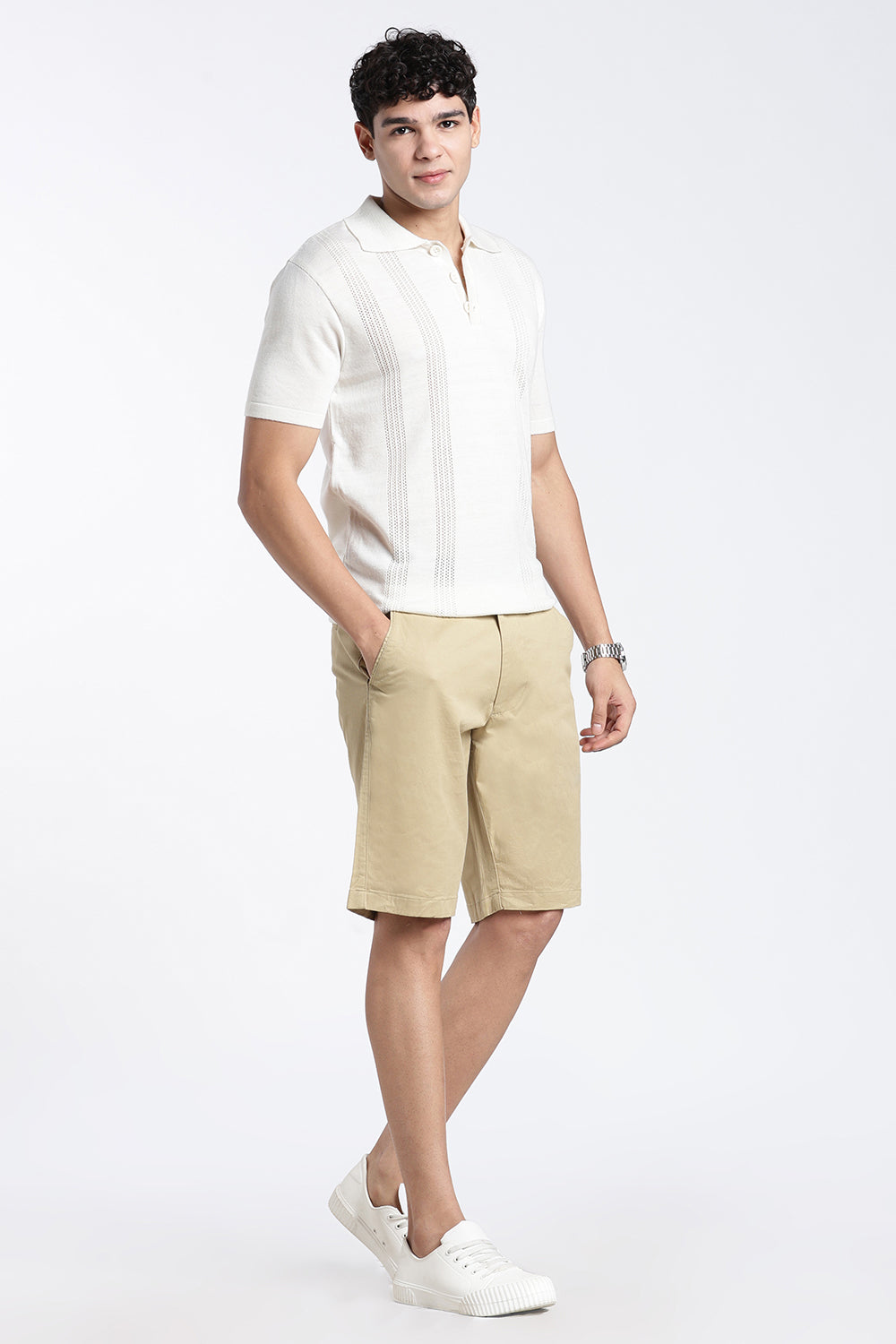 Beige Solid Regular Fit Shorts for Men - Image 6