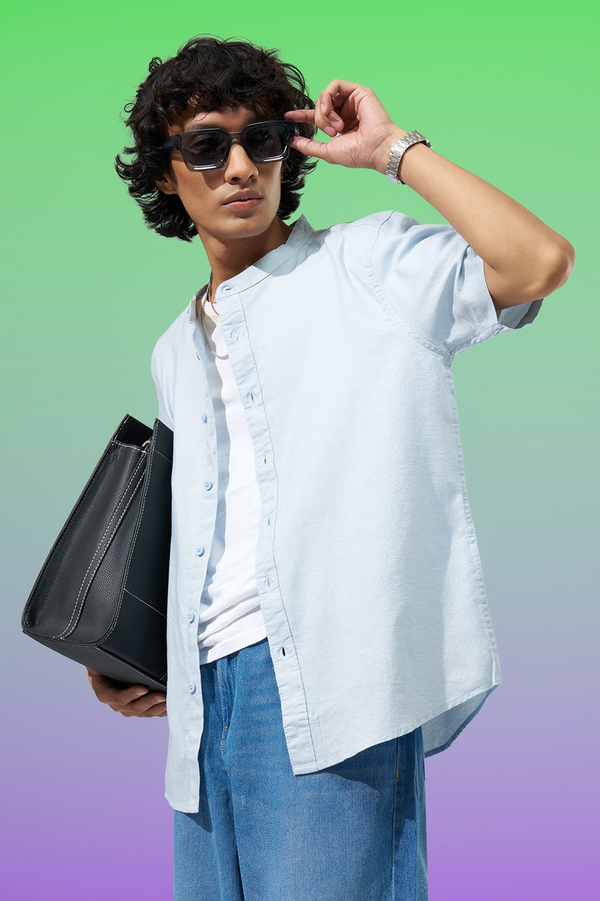 Light Blue Solid Regular Fit Shirt for Men - Image 1