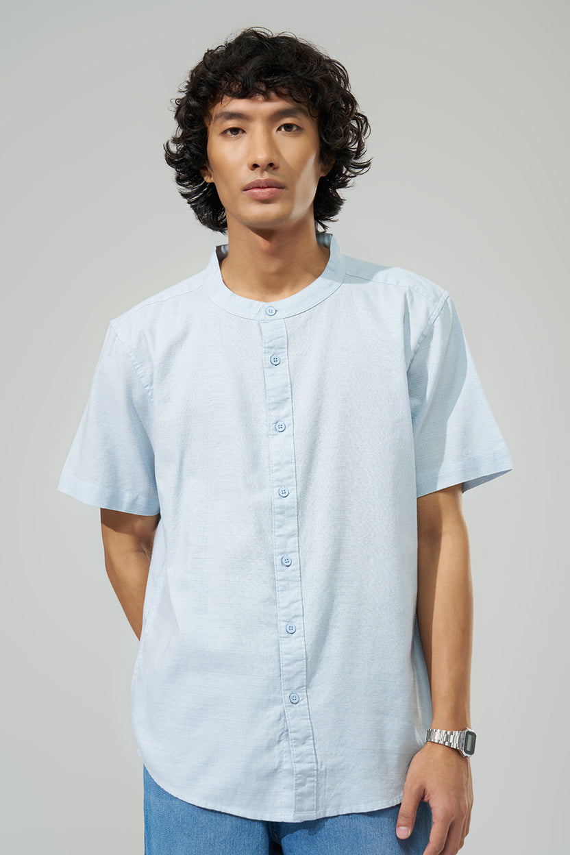 Light Blue Solid Regular Fit Shirt For Men - Image 3