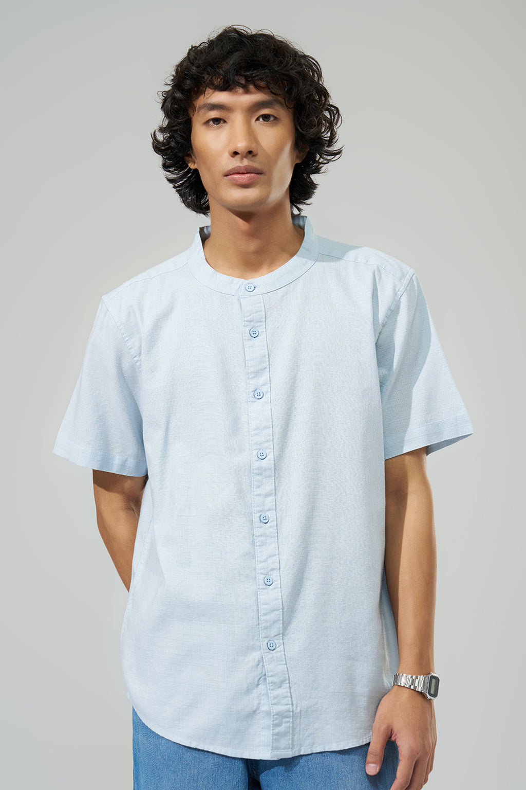 Light Blue Solid Regular Fit Shirt for Men - Image 3