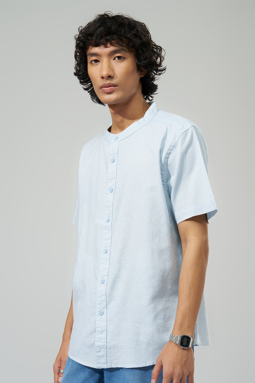 Light Blue Solid Regular Fit Shirt For Men - Image 4